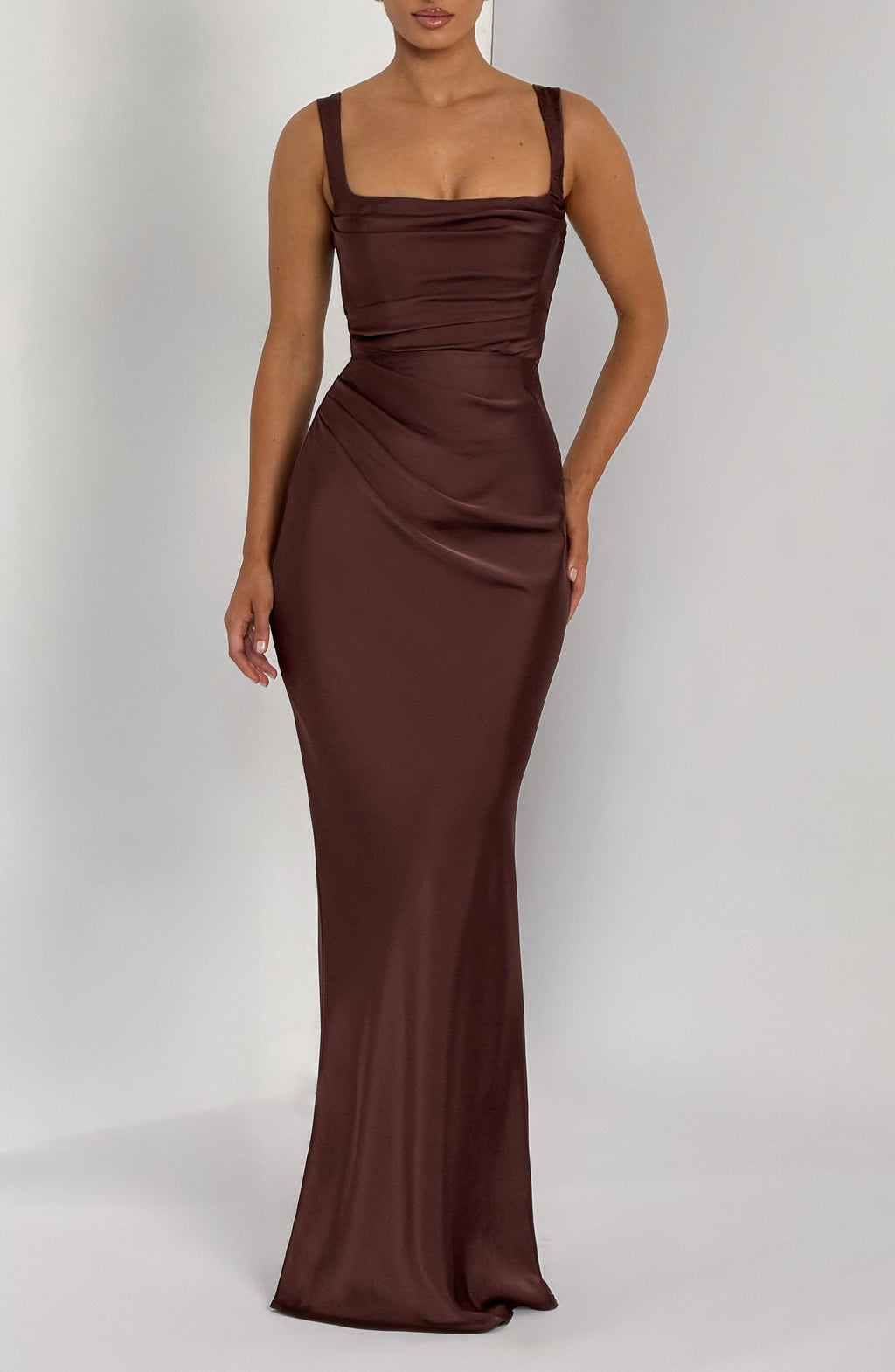 Flourenne Calandra Maxi Dress in Plum Brown