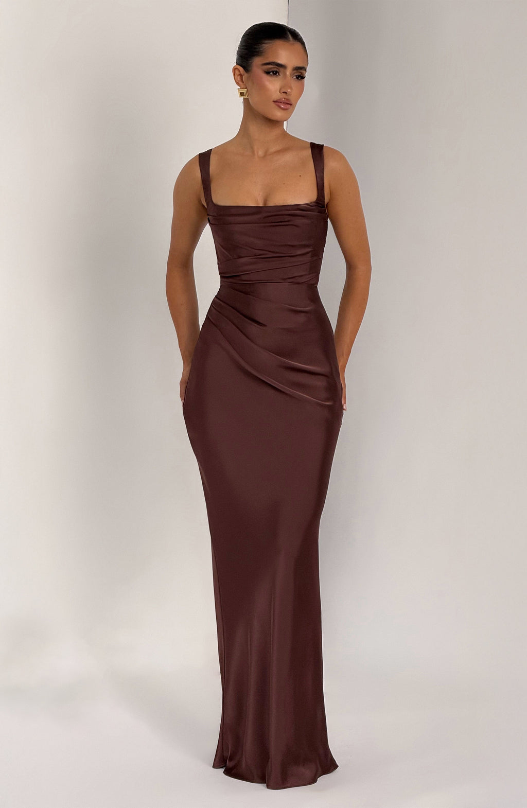 Flourenne Calandra Maxi Dress in Plum Brown