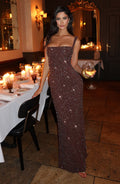 Flourenne Calandra Maxi Dress in Plum Brown Sparkle