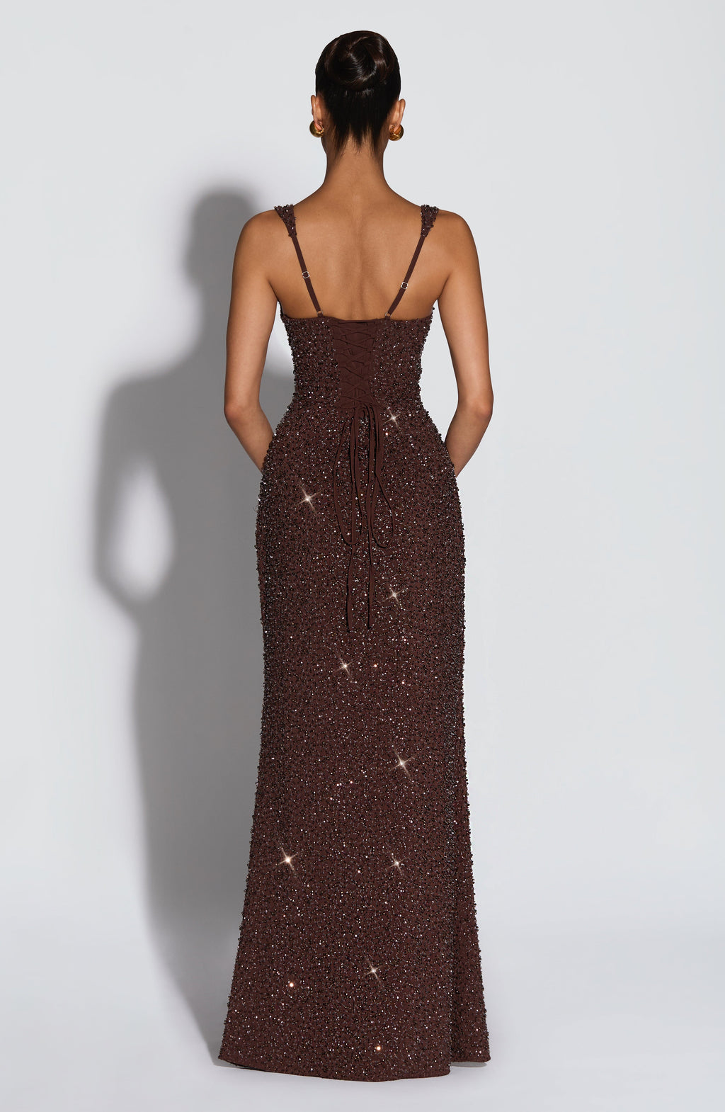 Flourenne Calandra Maxi Dress in Plum Brown Sparkle