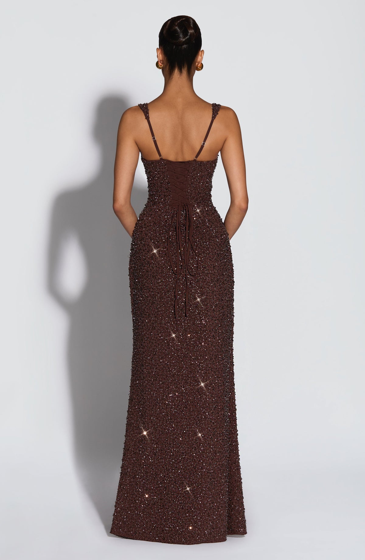 Flourenne Calandra Maxi Dress in Plum Brown Sparkle