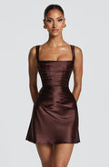 Flourenne Calandria Mini Dress in Plum Brown