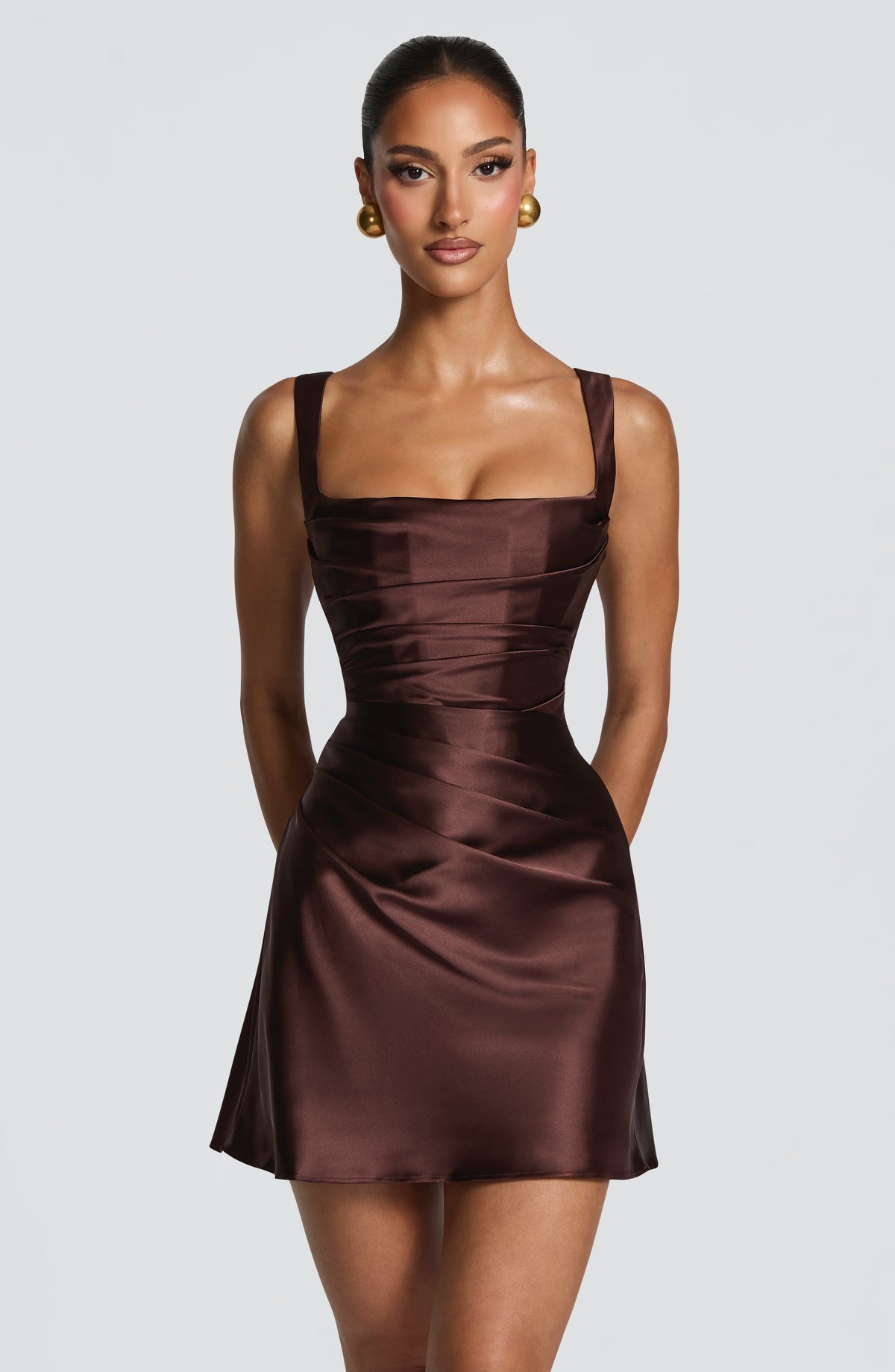 Flourenne Calandria Mini Dress in Plum Brown