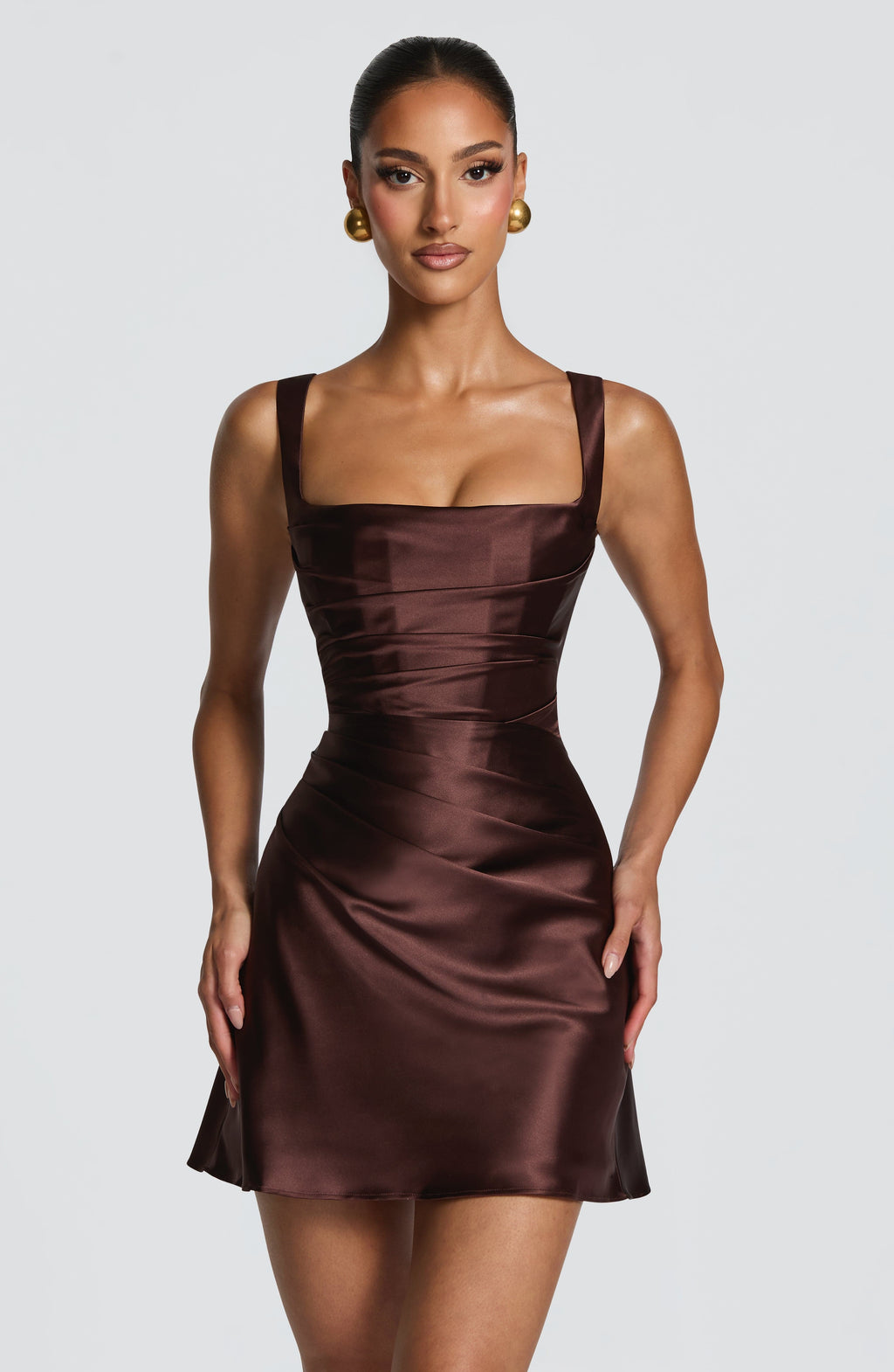 Flourenne Calandria Mini Dress in Plum Brown