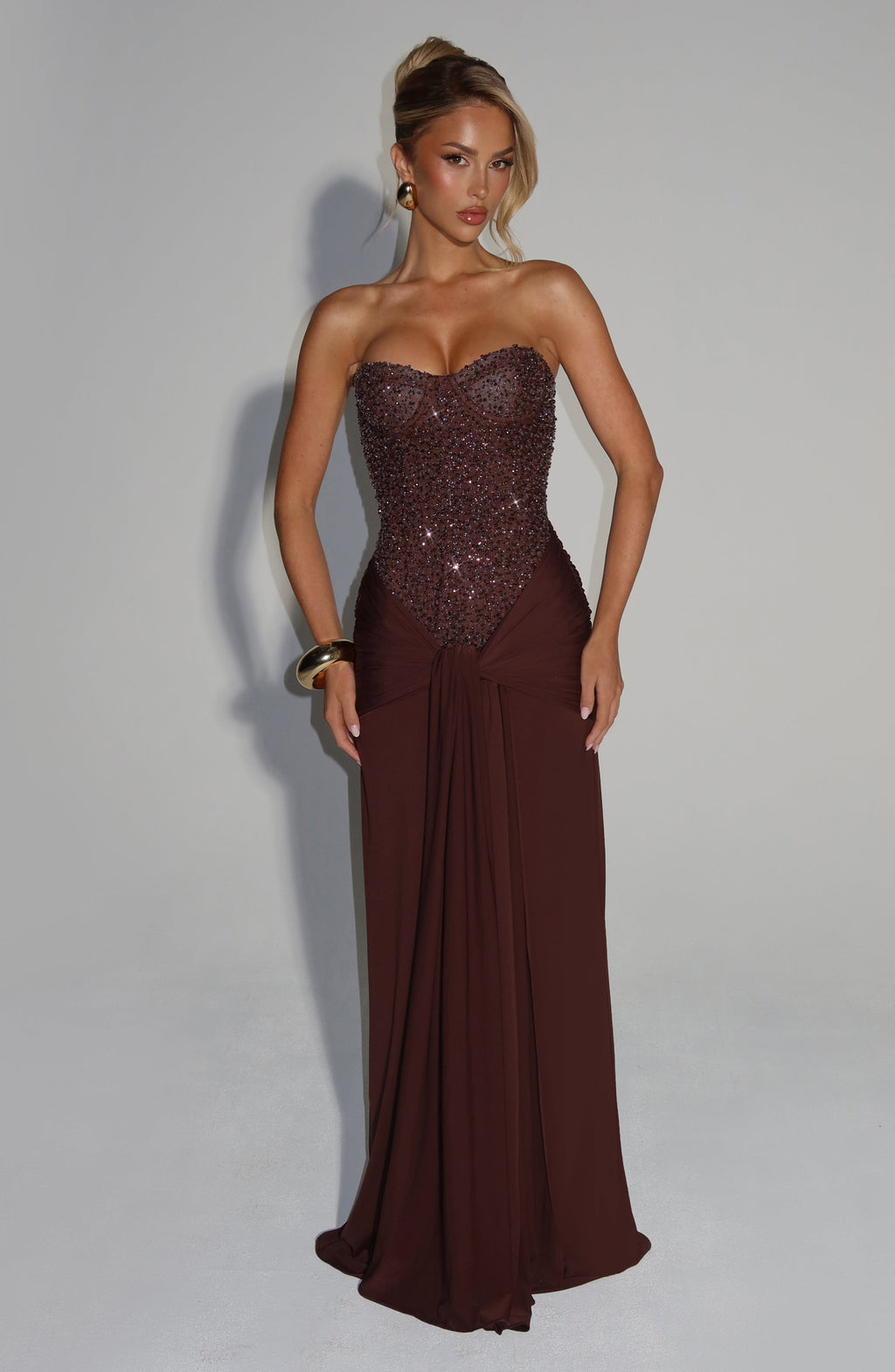 Flourenne Carina Maxi Dress in Plum Brown