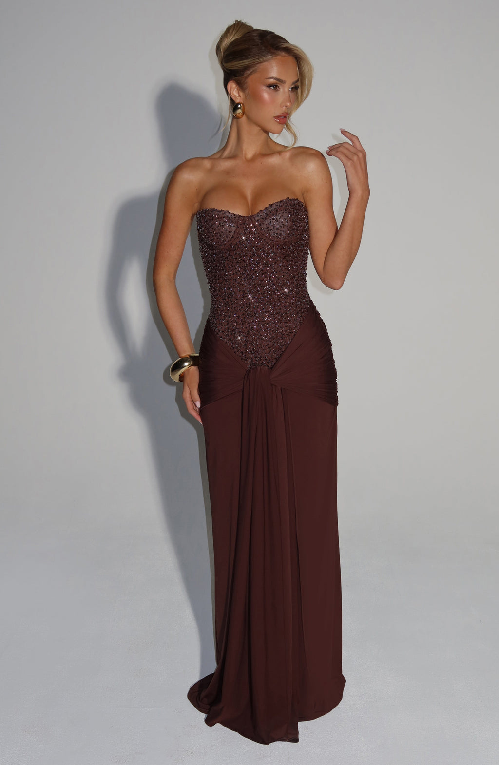 Flourenne Carina Maxi Dress in Plum Brown