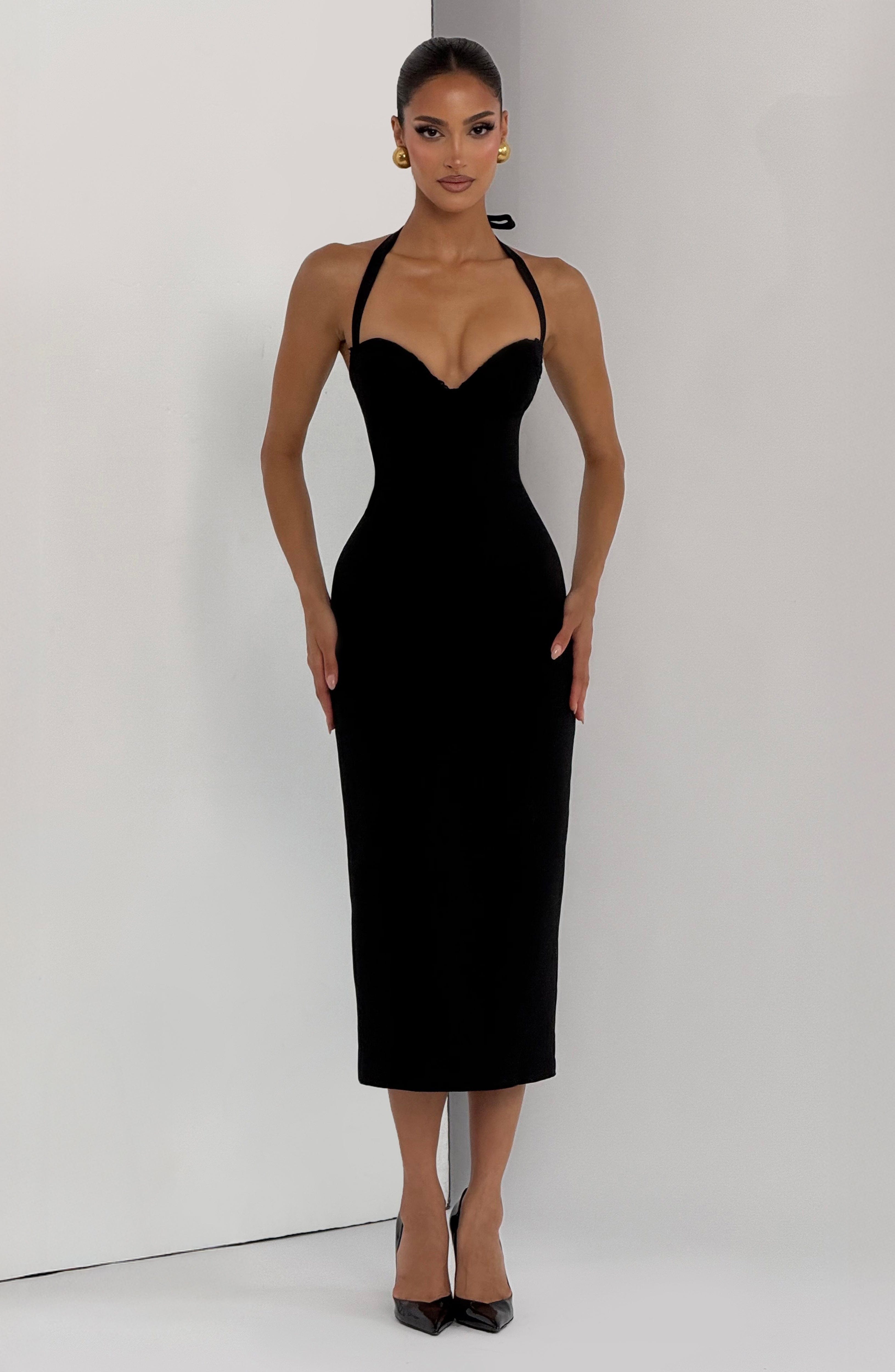 Flourenne Cassiana Midi Dress in Black