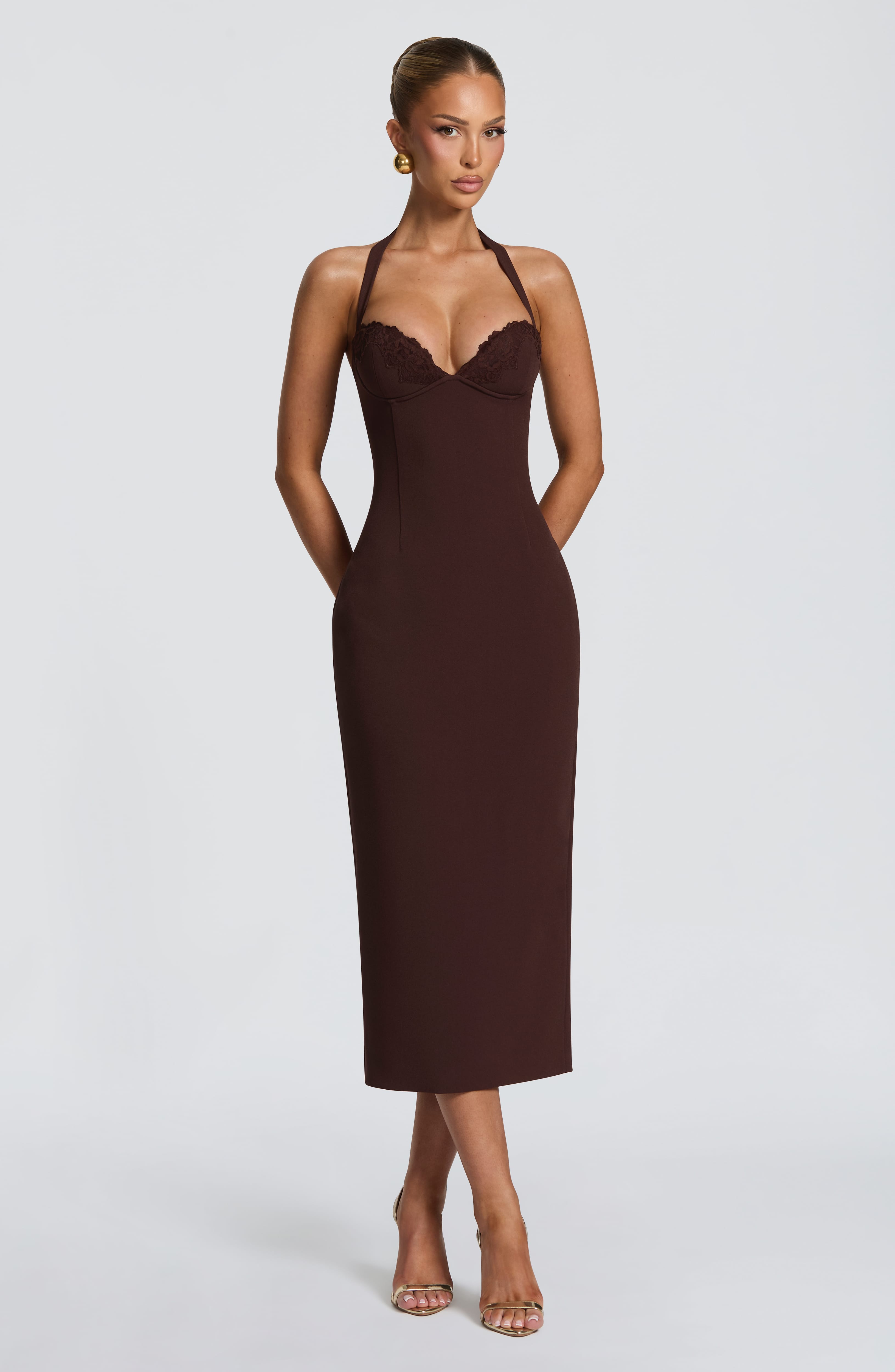 Flourenne Cassiana Midi Dress in Plum Brown