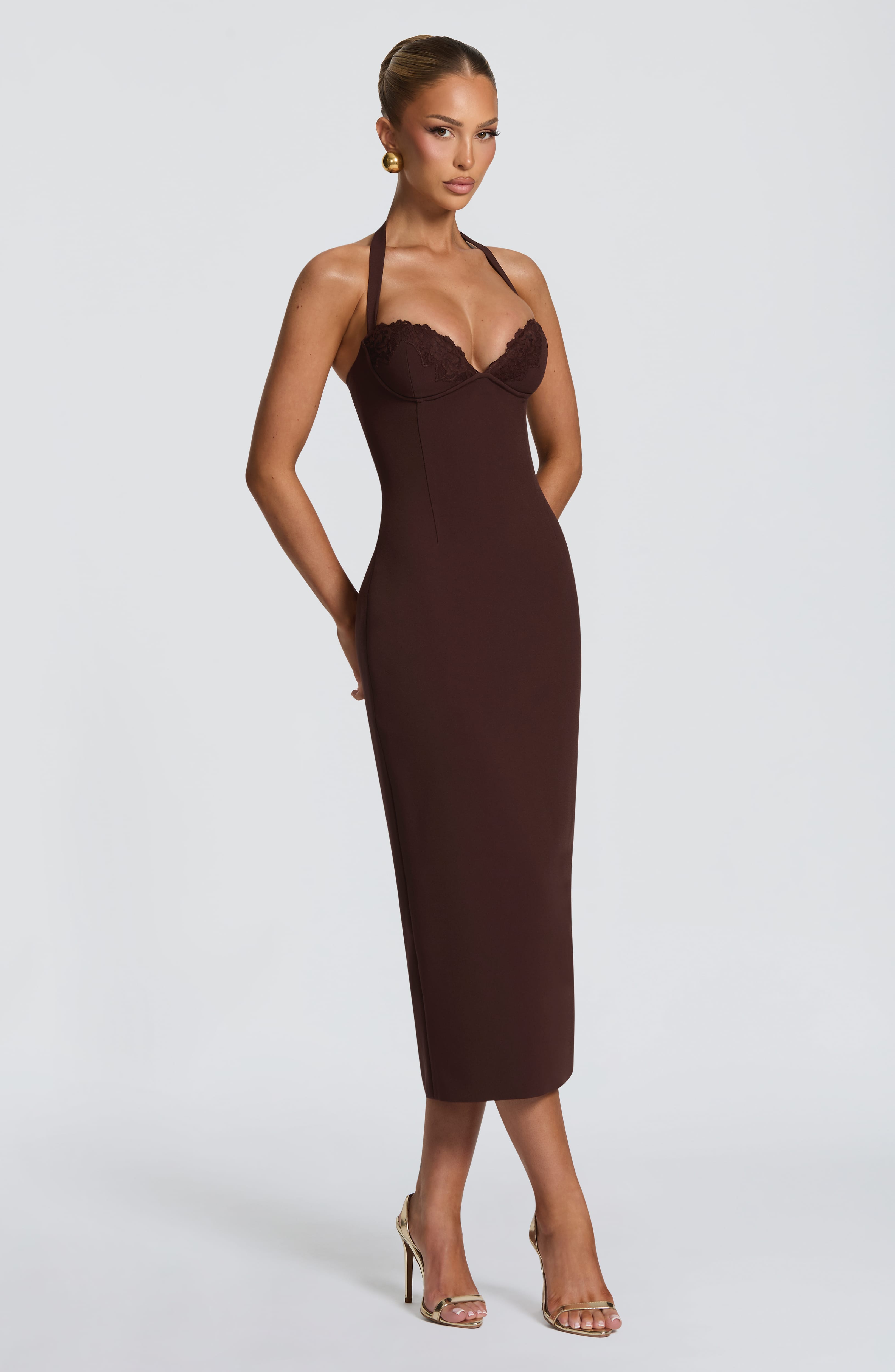 Flourenne Cassiana Midi Dress in Plum Brown