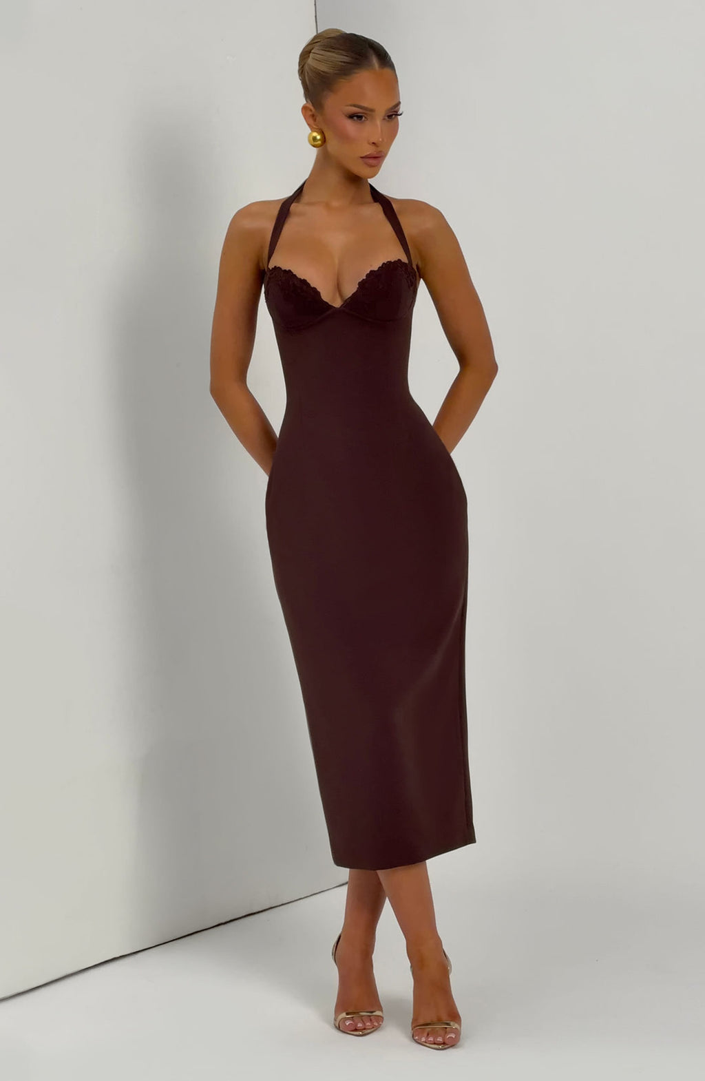 Flourenne Cassiana Midi Dress in Plum Brown