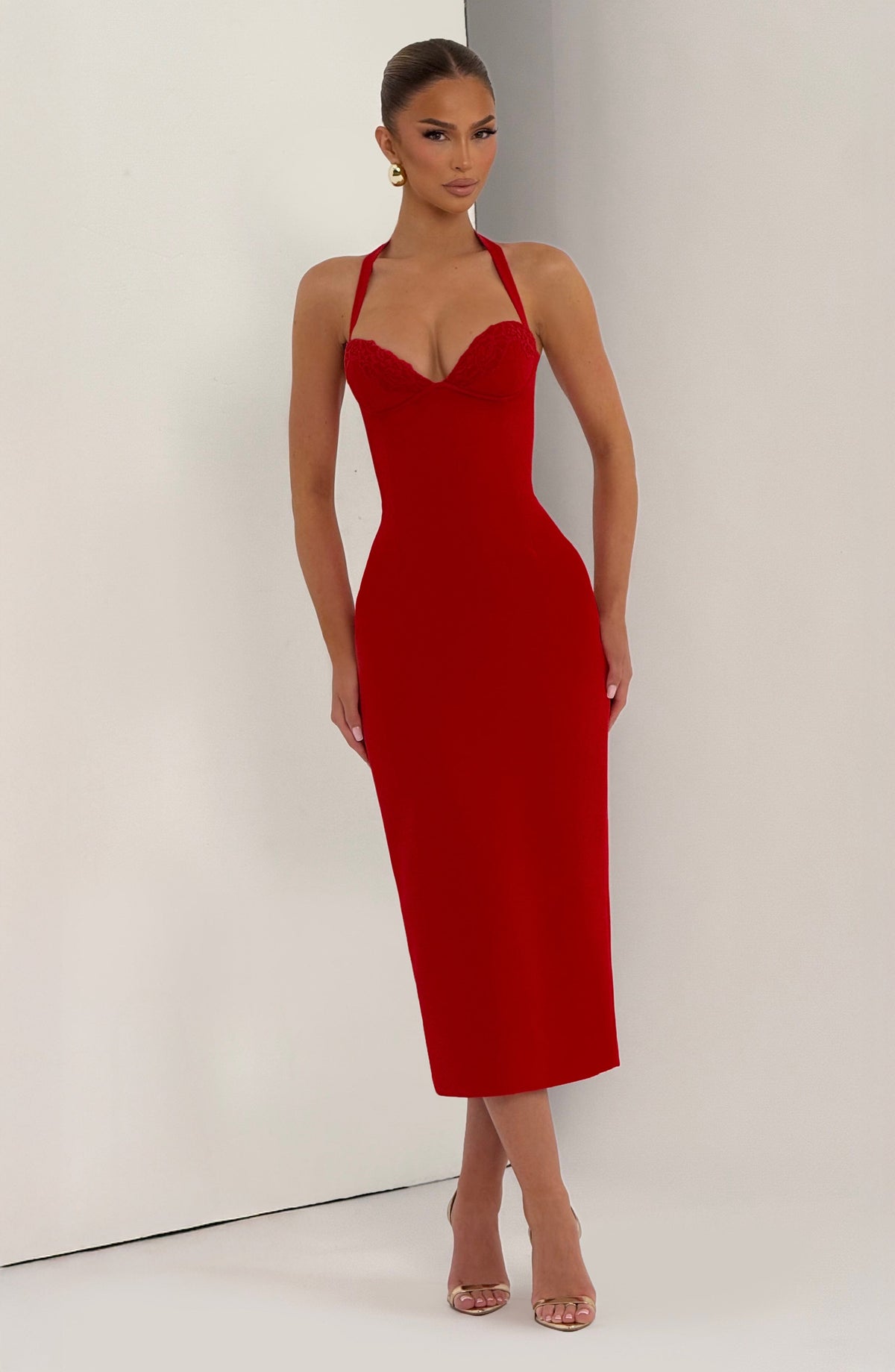 Flourenne Cassiana Midi Dress in Red