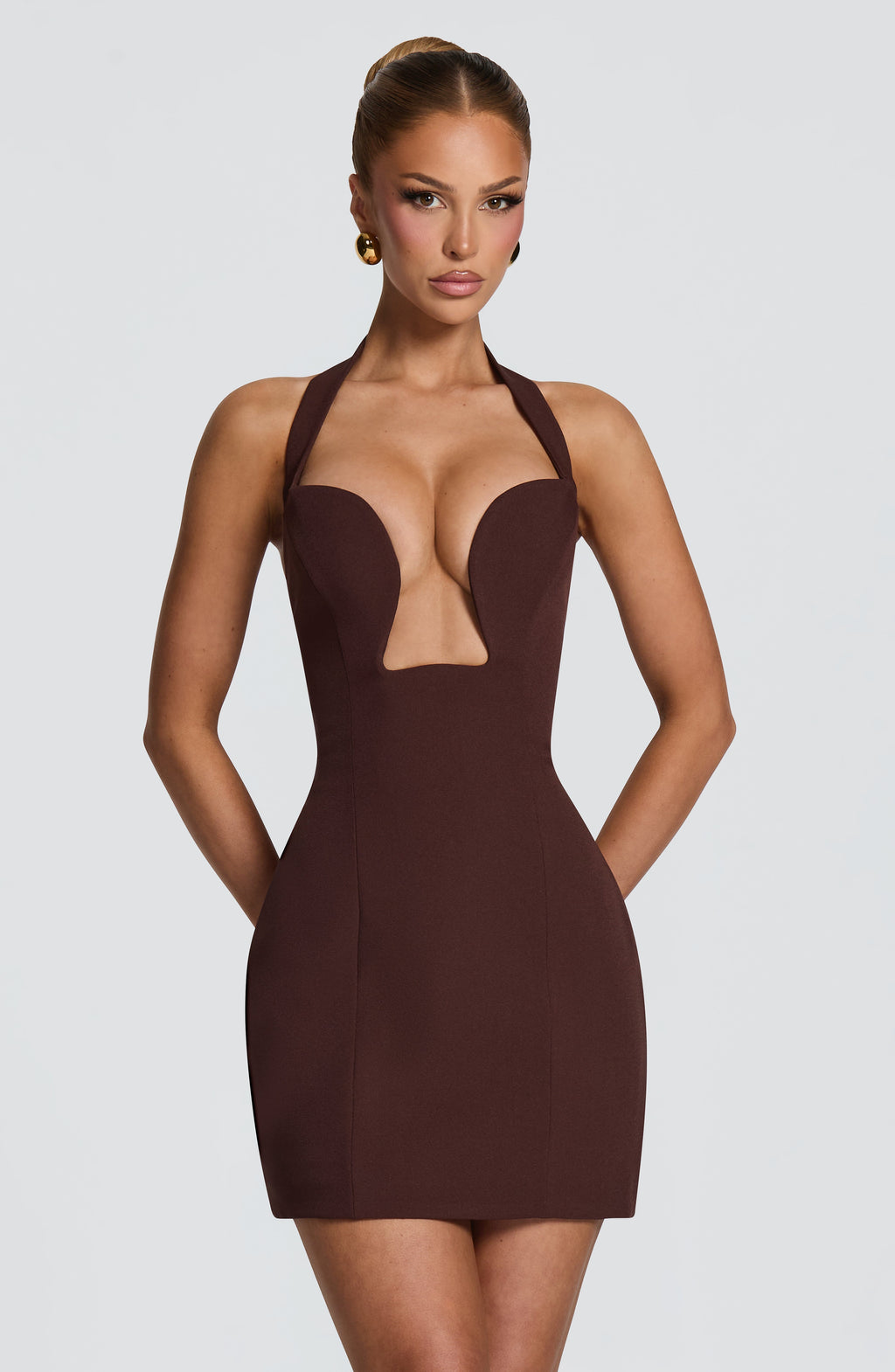 Flourenne Charlisse Mini Dress in Plum Brown