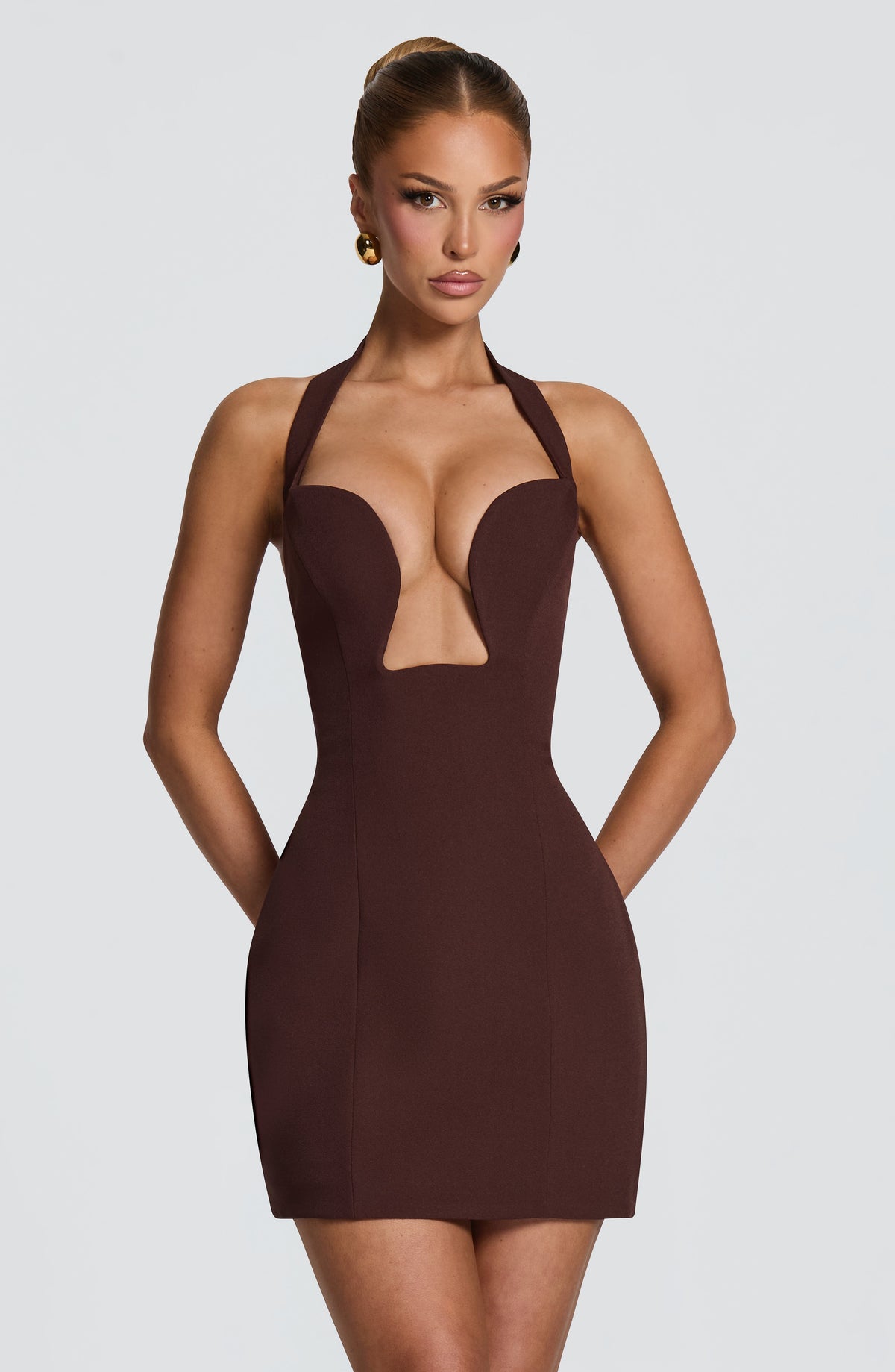 Flourenne Charlisse Mini Dress in Plum Brown