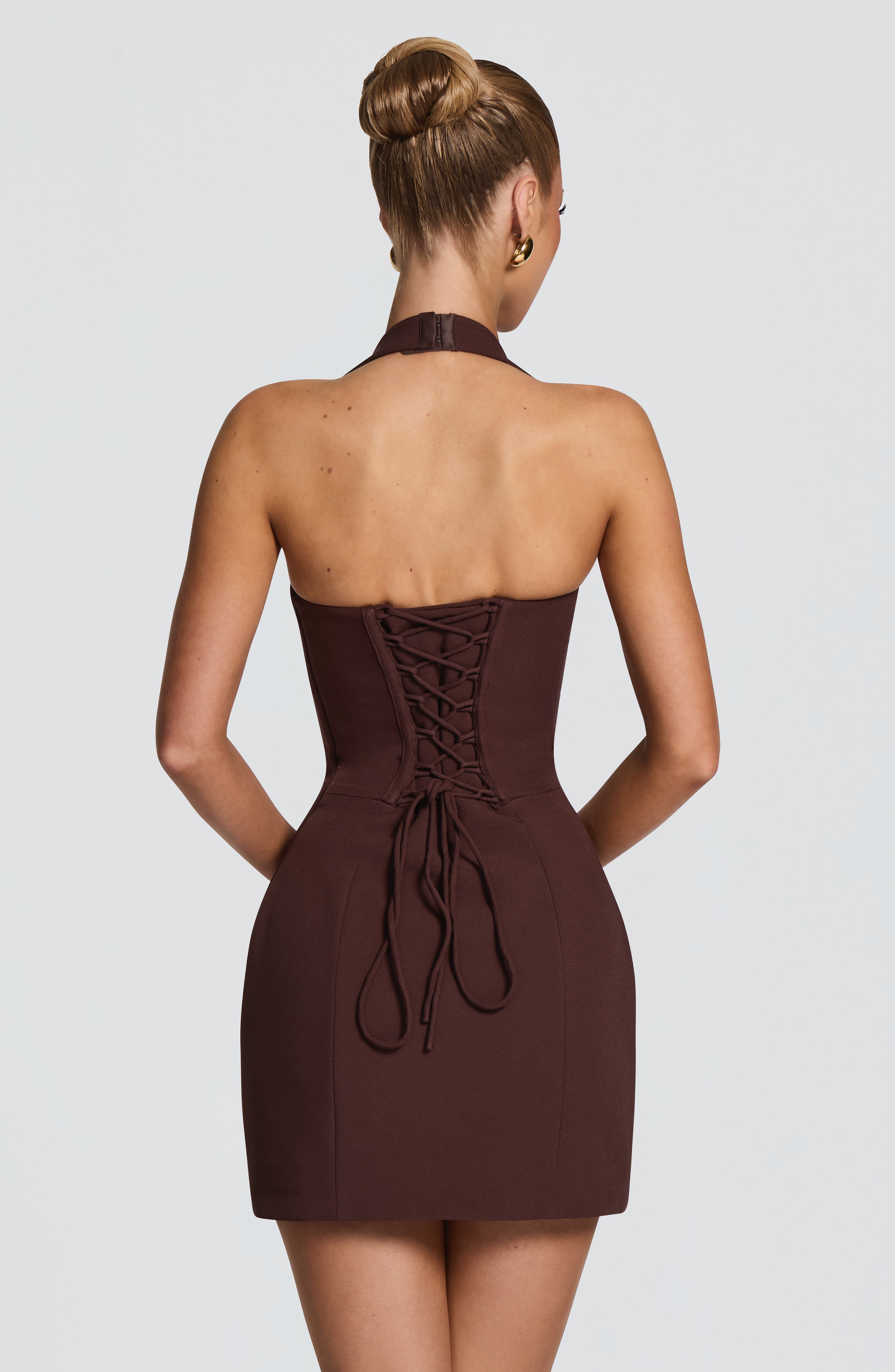 Flourenne Charlisse Mini Dress in Plum Brown