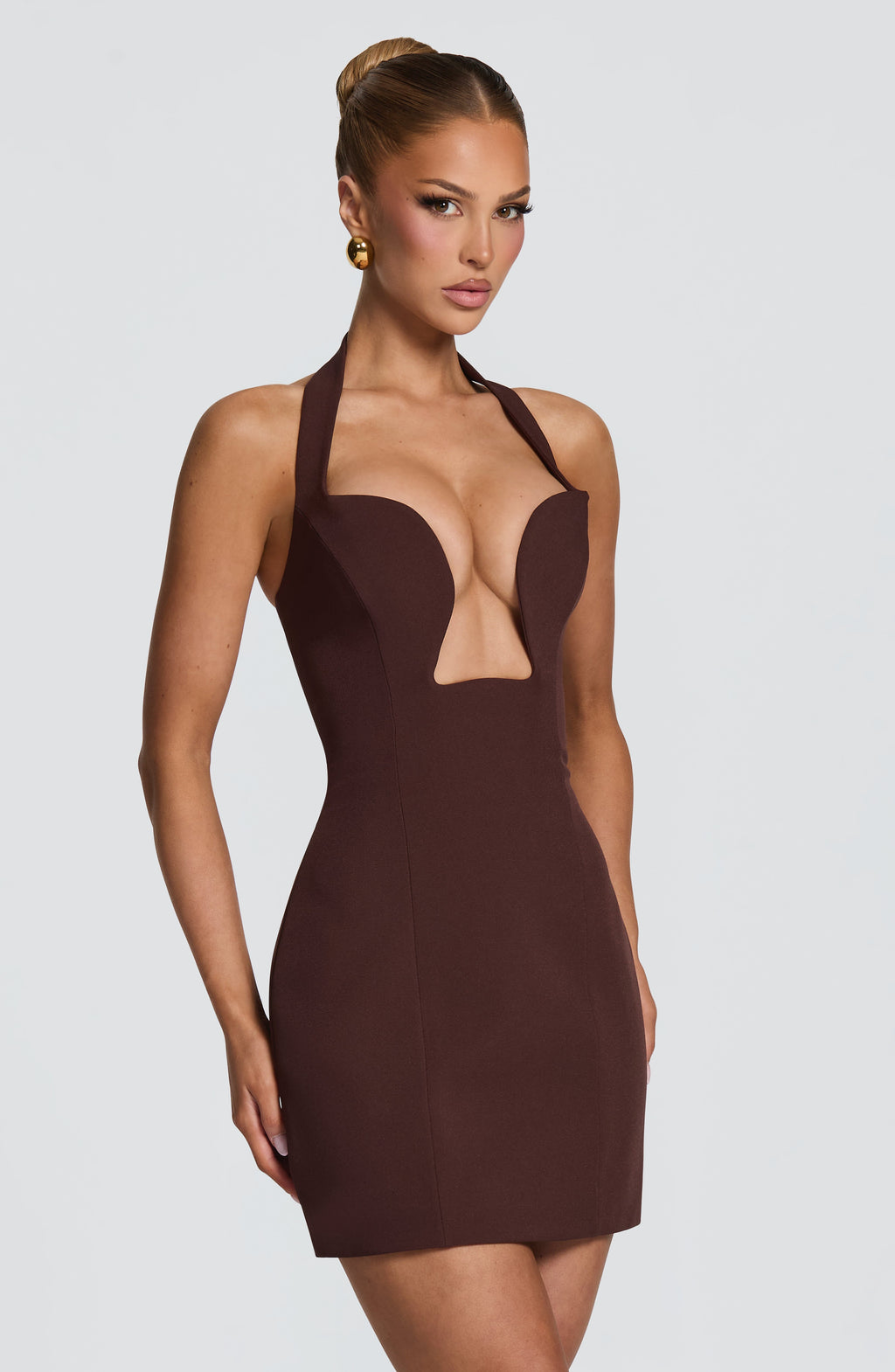 Flourenne Charlisse Mini Dress in Plum Brown