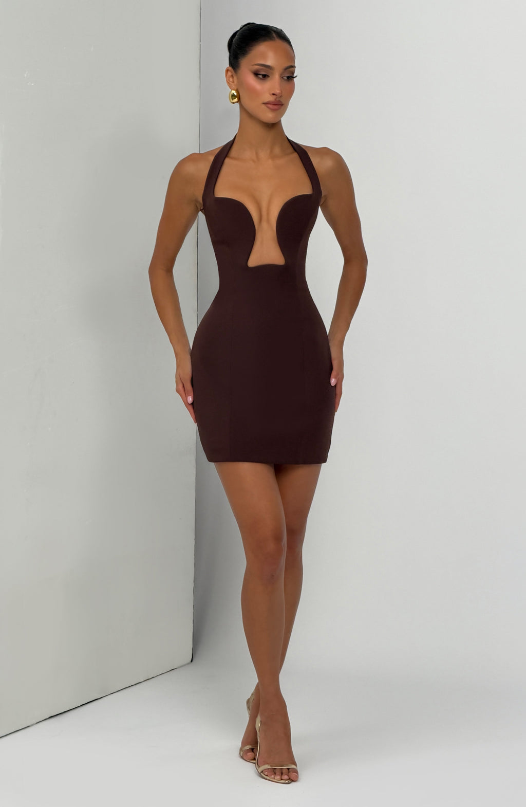 Flourenne Charlisse Mini Dress in Plum Brown