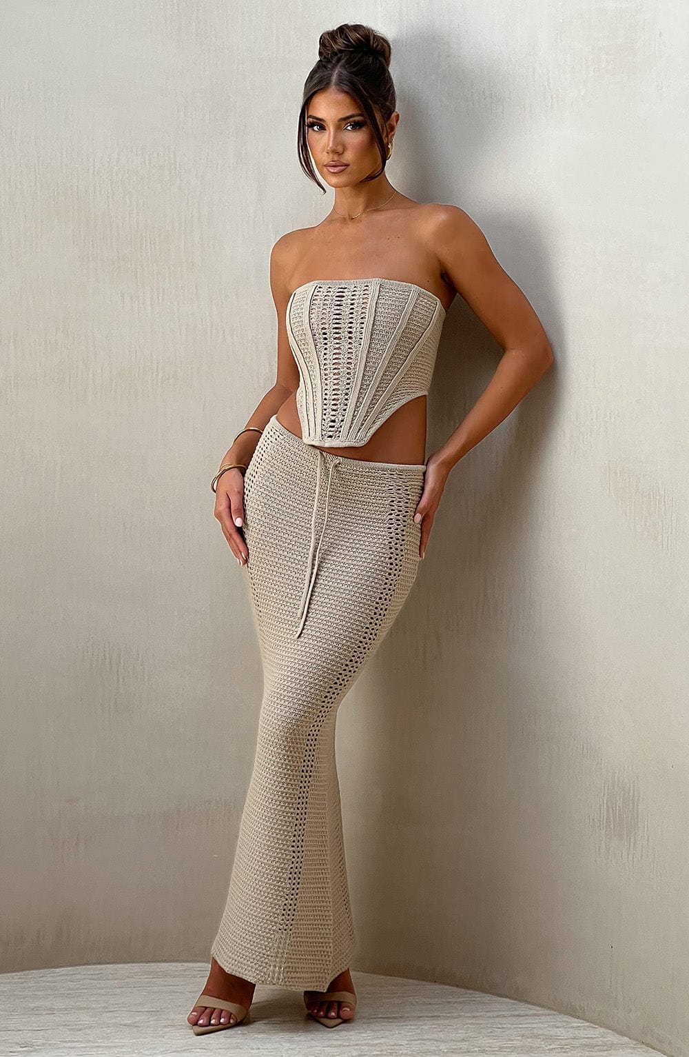 Flourenne Chayana Maxi Skirt in Beige