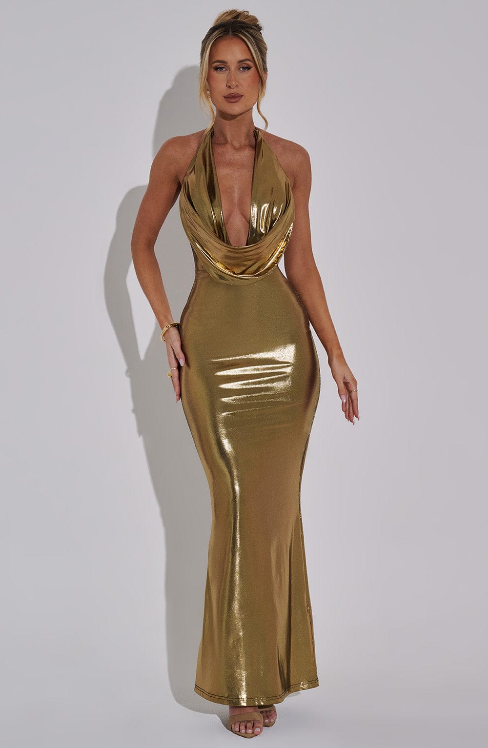 Flourenne Chrisella Maxi Dress in Gold