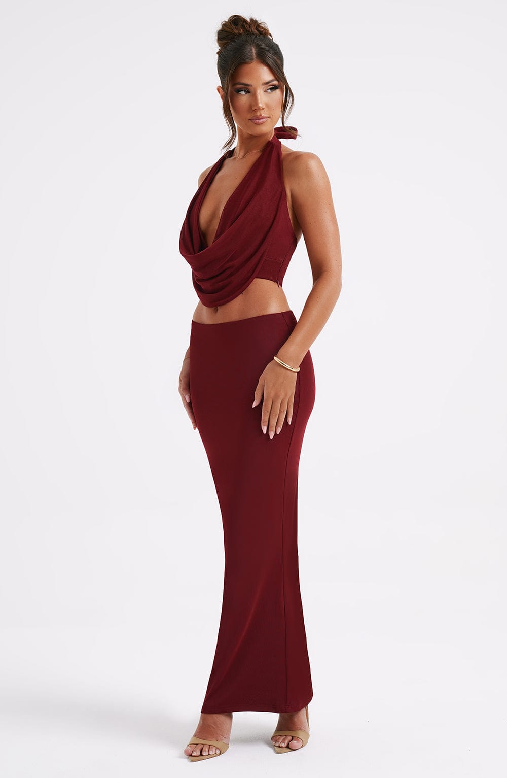 Flourenne Chryselle Maxi Skirt in Burgundy