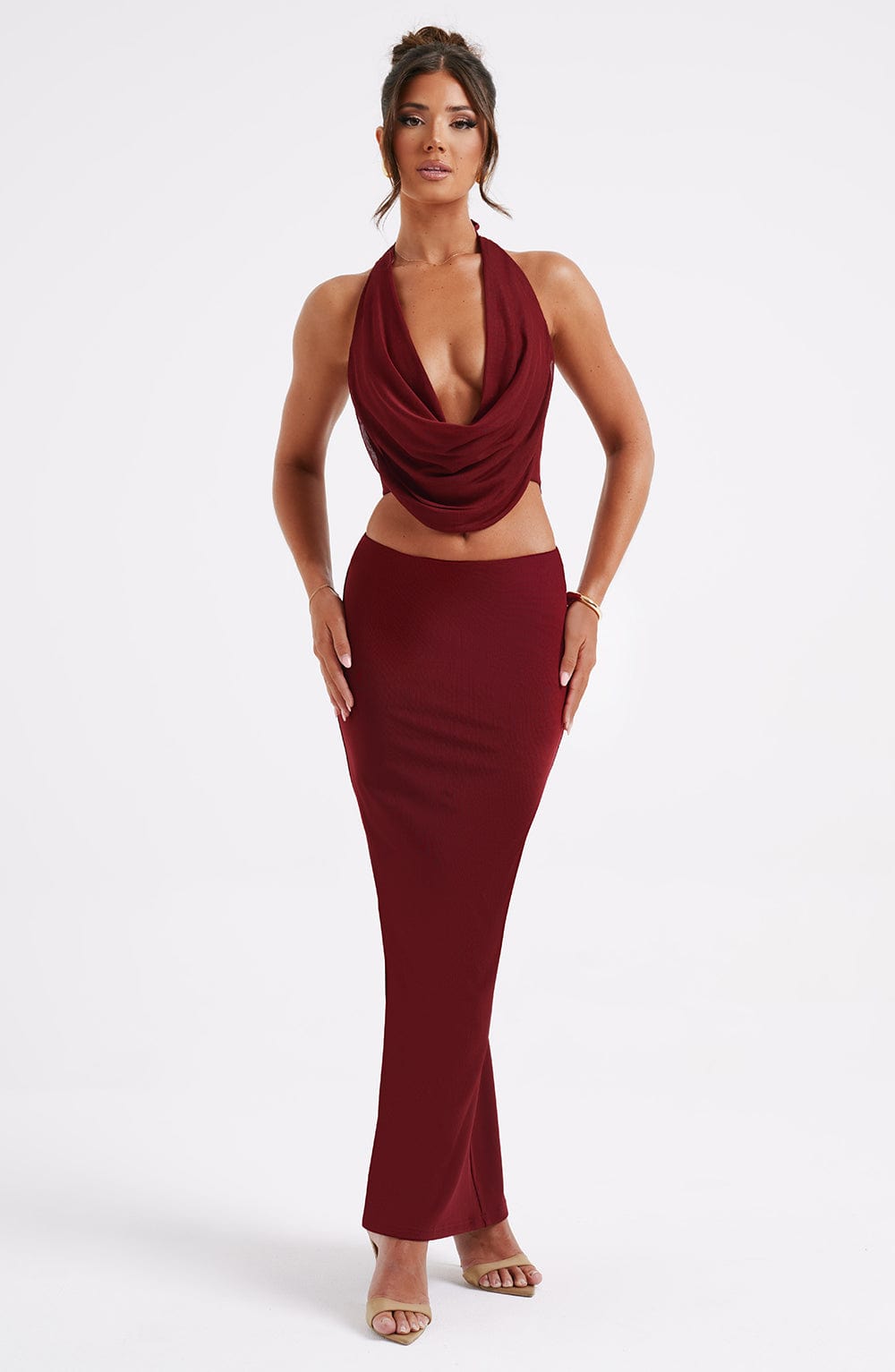 Flourenne Chryselle Maxi Skirt in Burgundy