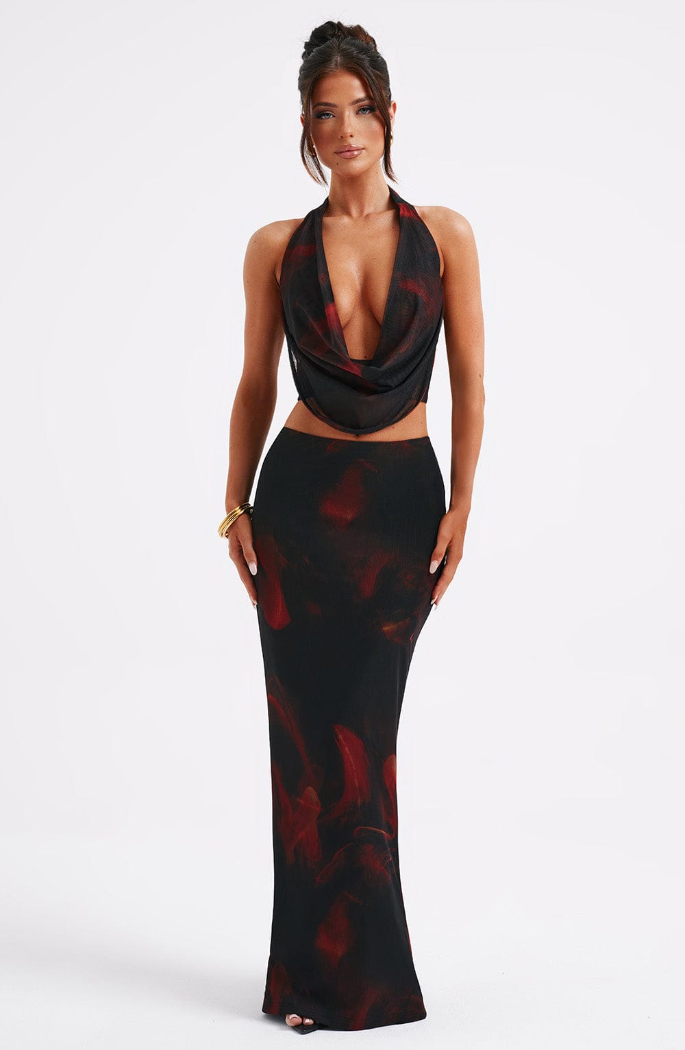Flourenne Chryselle Maxi Skirt in Fire Print