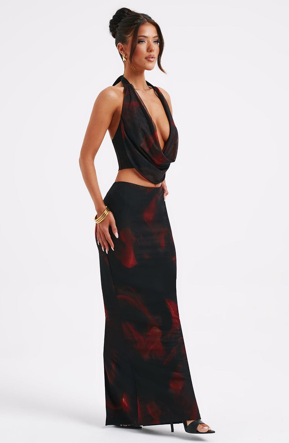 Flourenne Chryselle Maxi Skirt in Fire Print