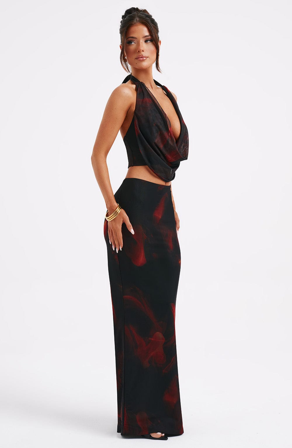 Flourenne Chryselle Maxi Skirt in Fire Print