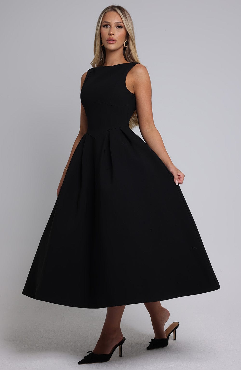 Flourenne Clarabelle Midi Dress in Black