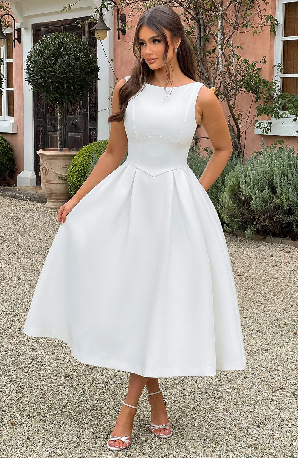 Flourenne Clarabelle Midi Dress in Ivory