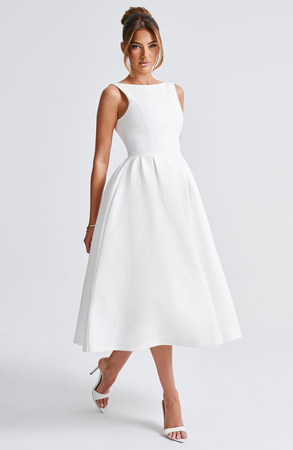 Flourenne Clarabelle Midi Dress in Ivory