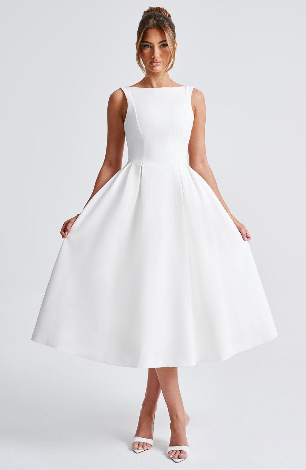 Flourenne Clarabelle Midi Dress in Ivory