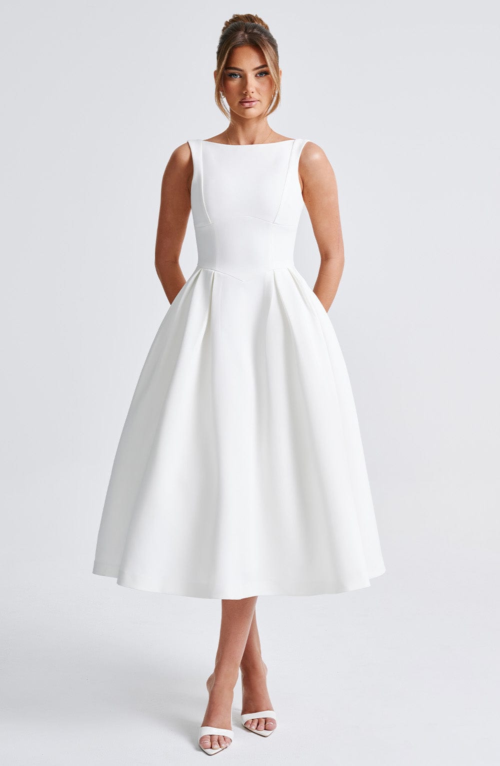 Flourenne Clarabelle Midi Dress in Ivory