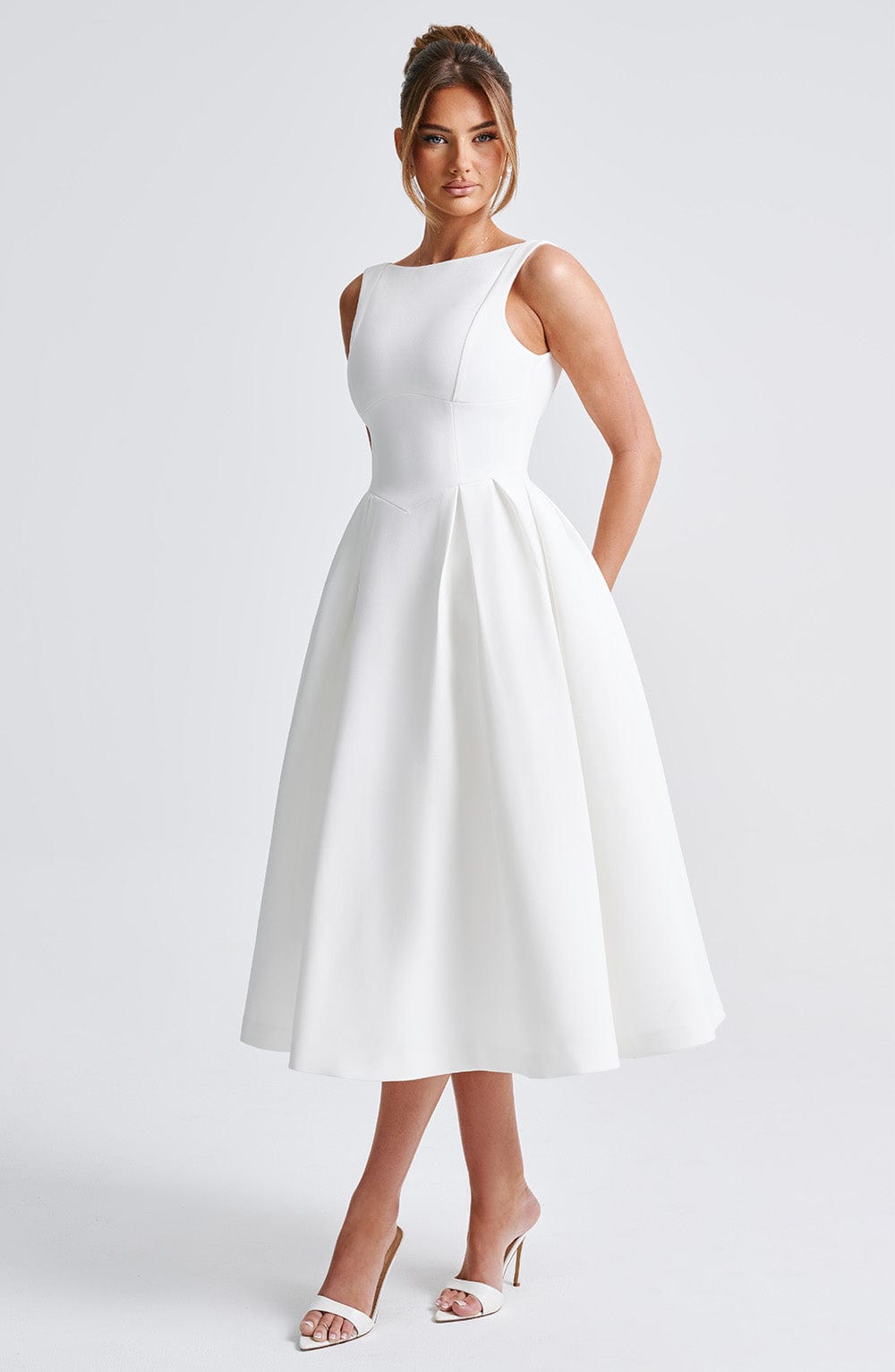 Flourenne Clarabelle Midi Dress in Ivory