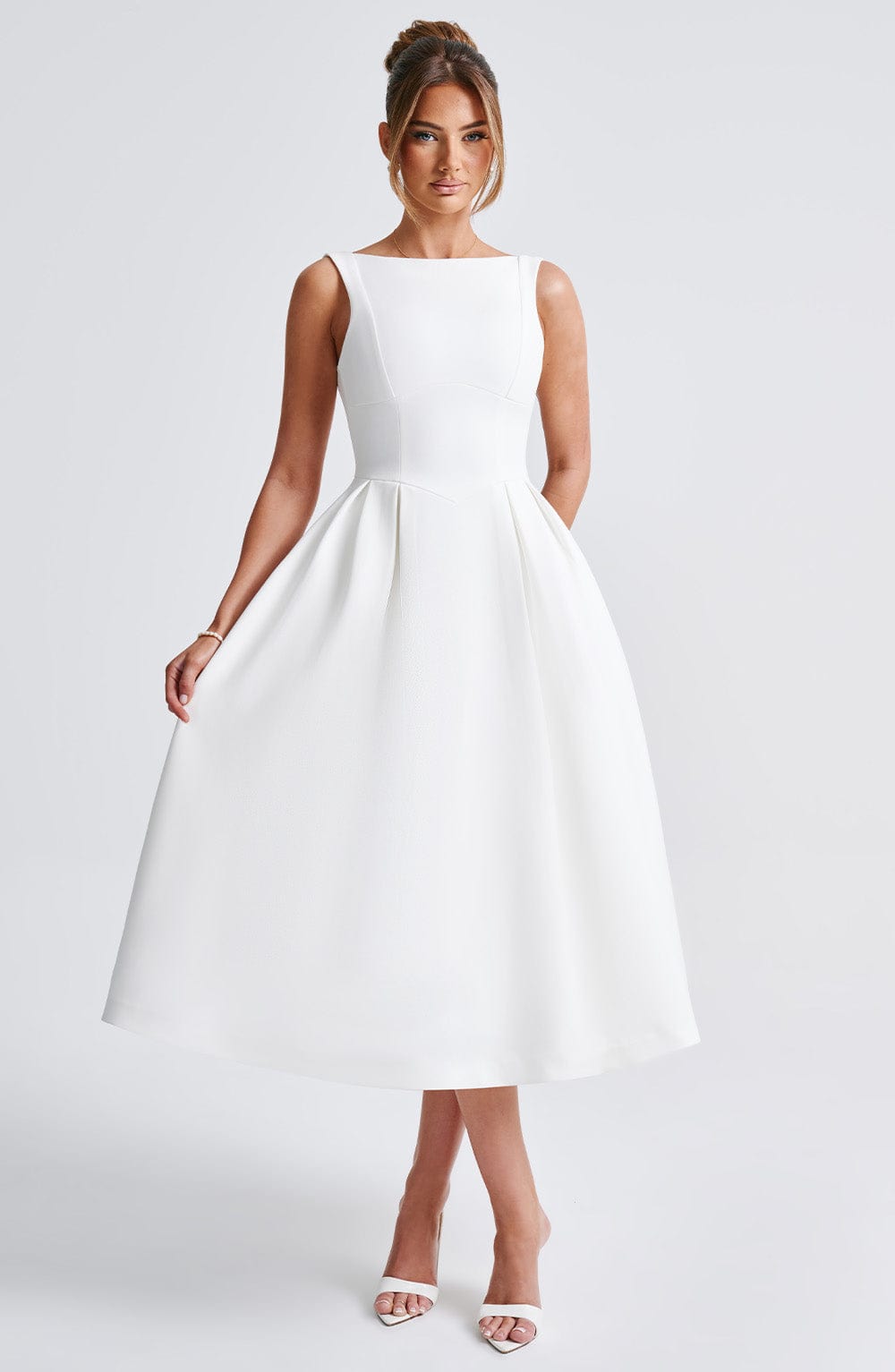 Flourenne Clarabelle Midi Dress in Ivory