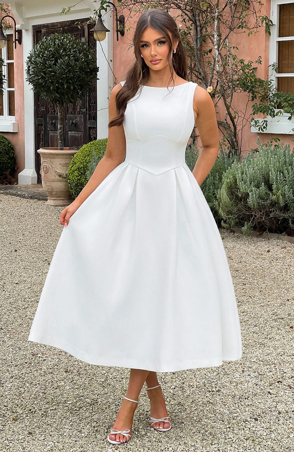 Flourenne Clarabelle Midi Dress in Ivory