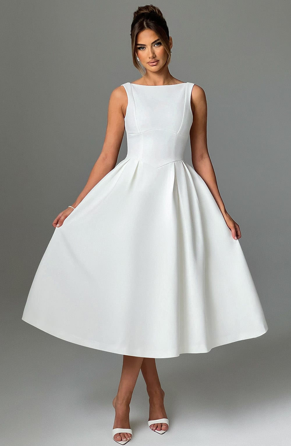 Flourenne Clarabelle Midi Dress in Ivory