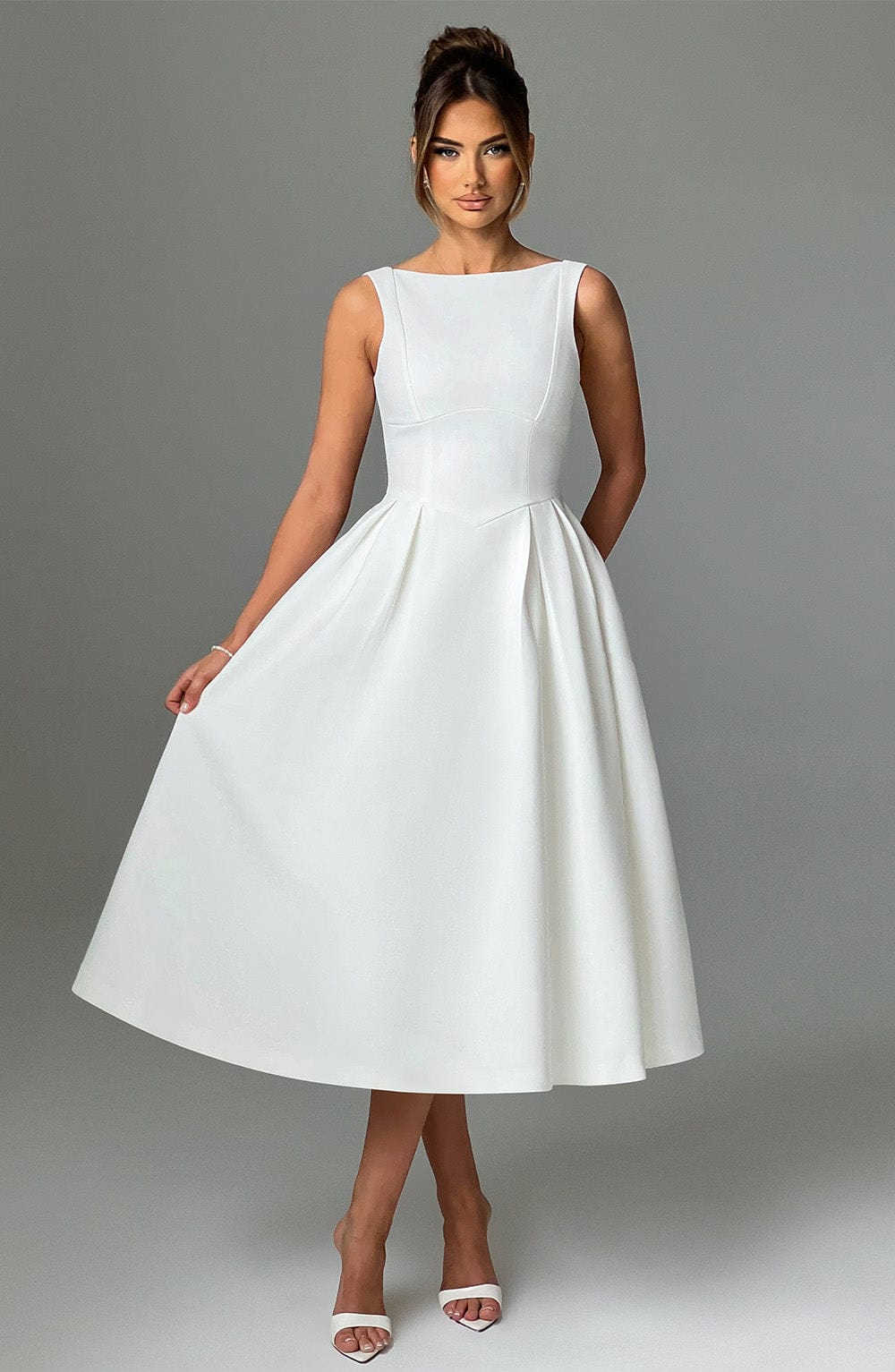Flourenne Clarabelle Midi Dress in Ivory