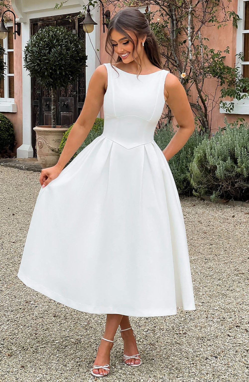 Flourenne Clarabelle Midi Dress in Ivory