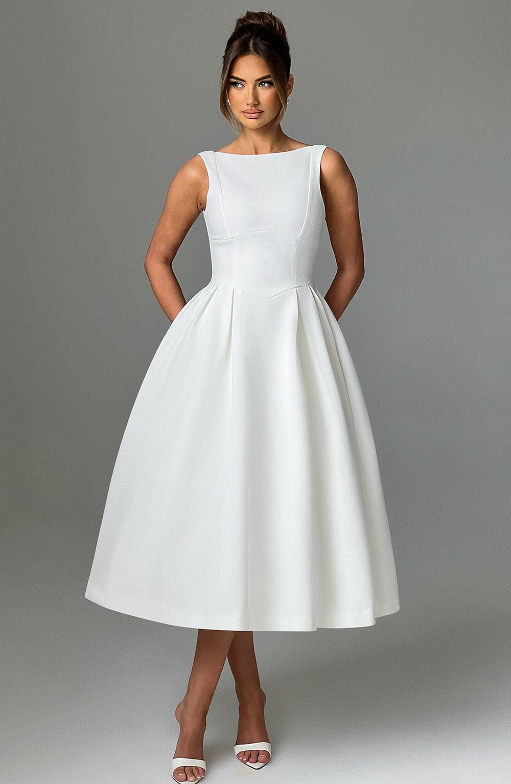 Flourenne Clarabelle Midi Dress in Ivory