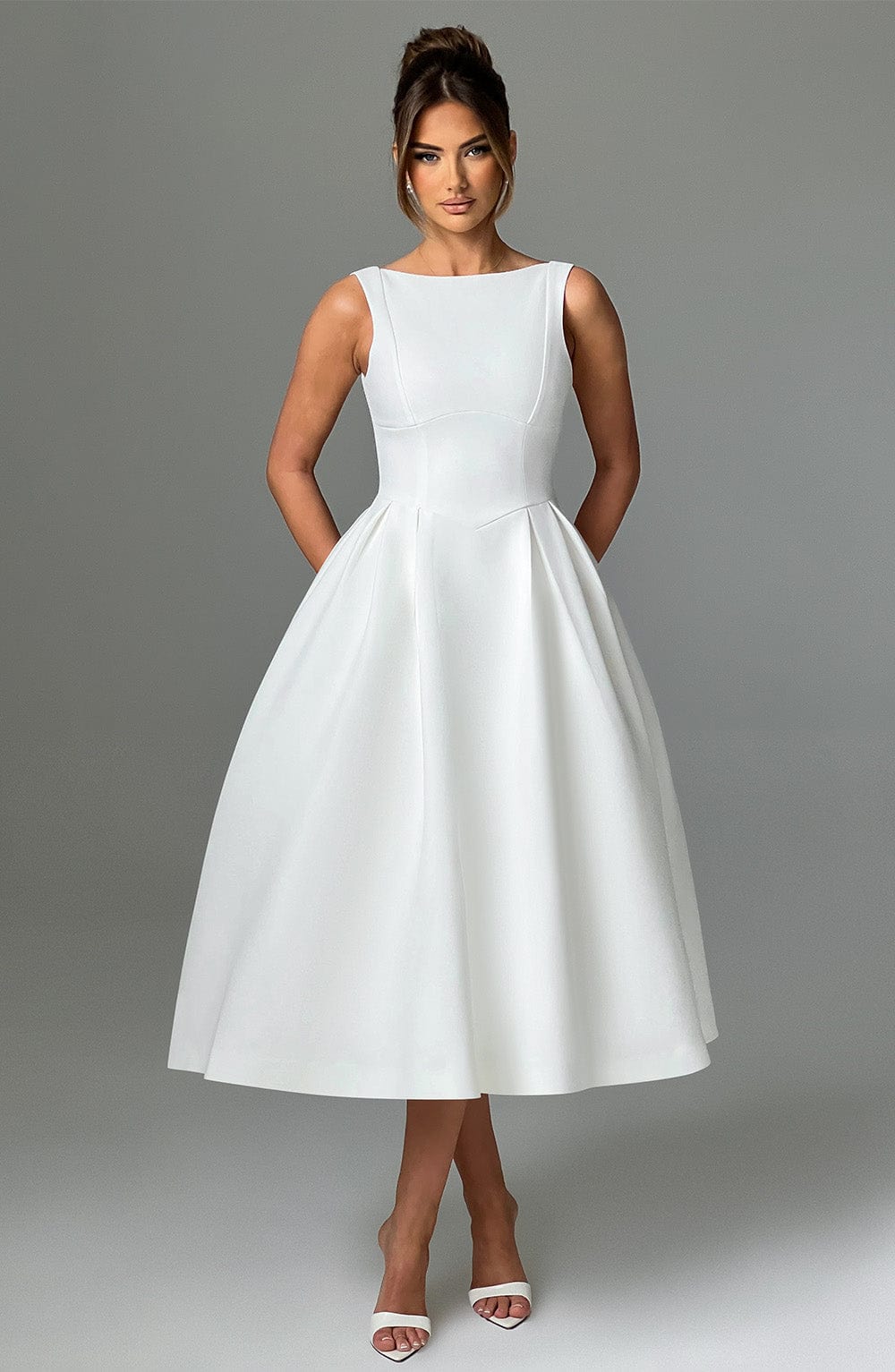 Flourenne Clarabelle Midi Dress in Ivory