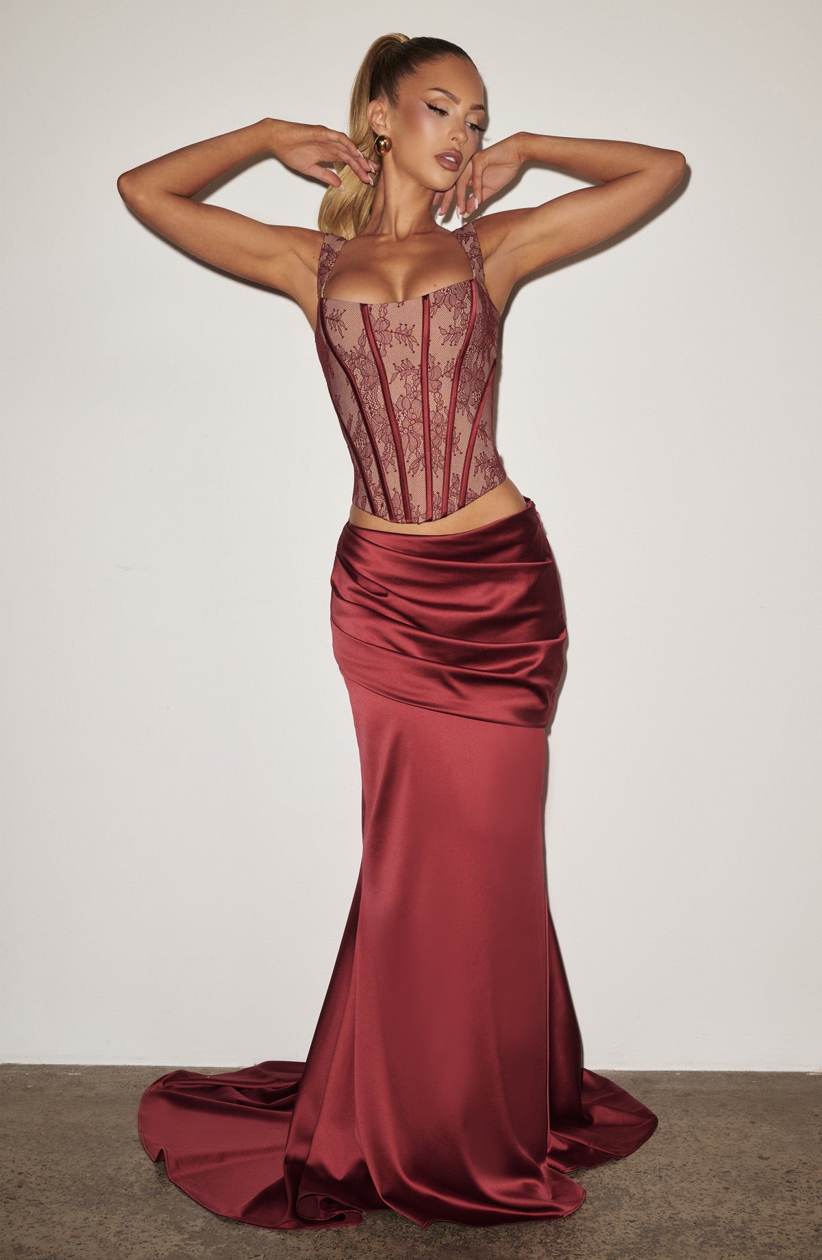 Flourenne Claudine Maxi Skirt in Burgundy