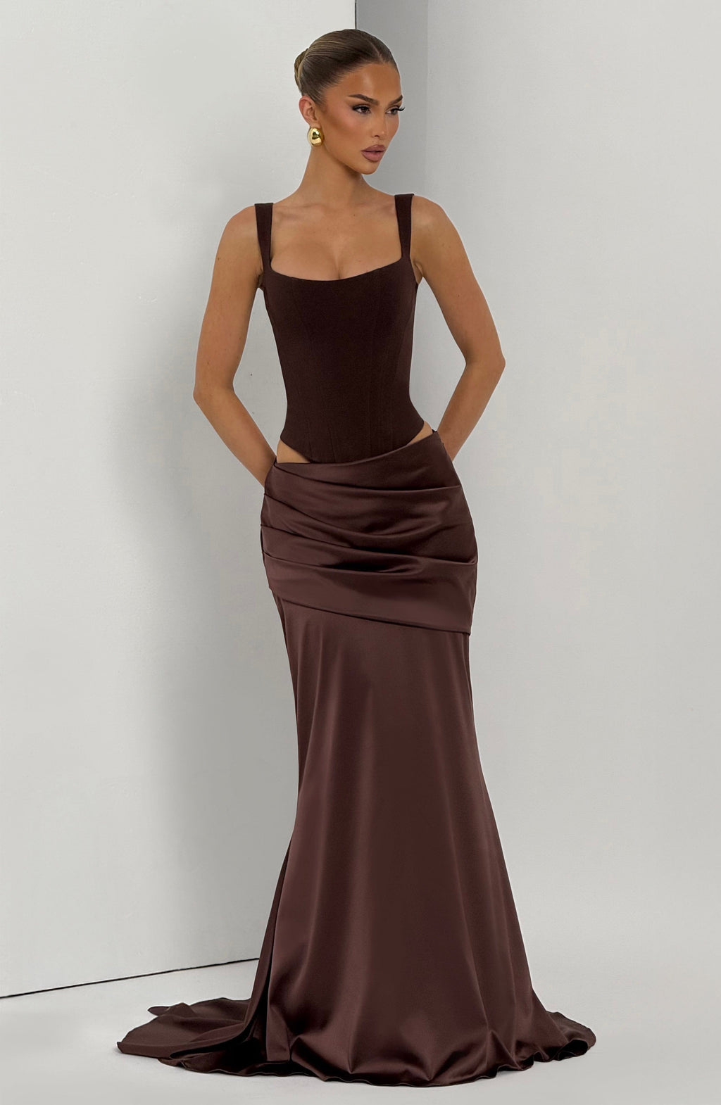 Flourenne Claudine Maxi Skirt in Plum Brown