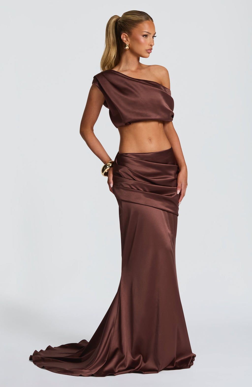 Flourenne Claudine Maxi Skirt in Plum Brown