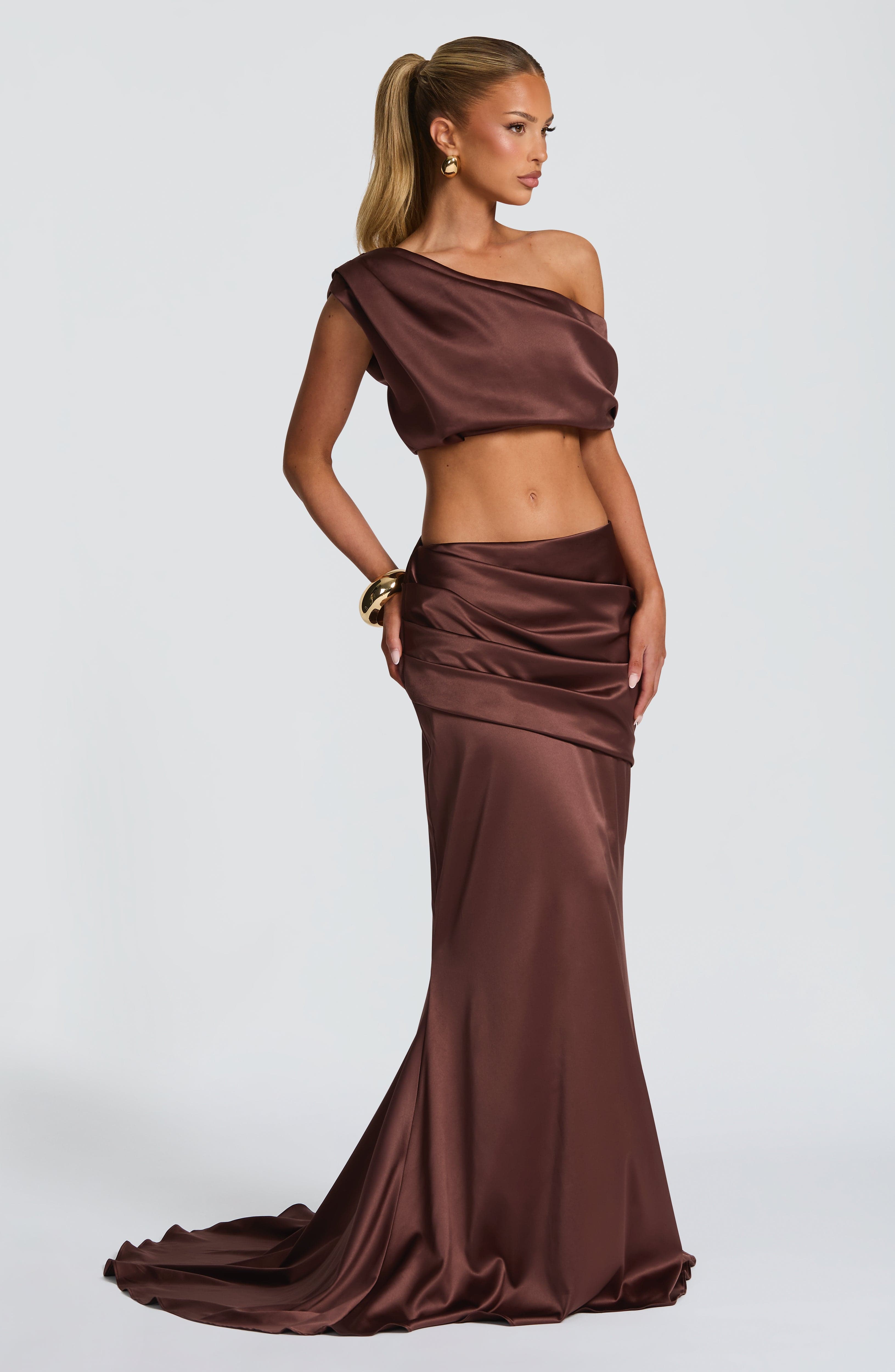 Flourenne Claudine Maxi Skirt in Plum Brown