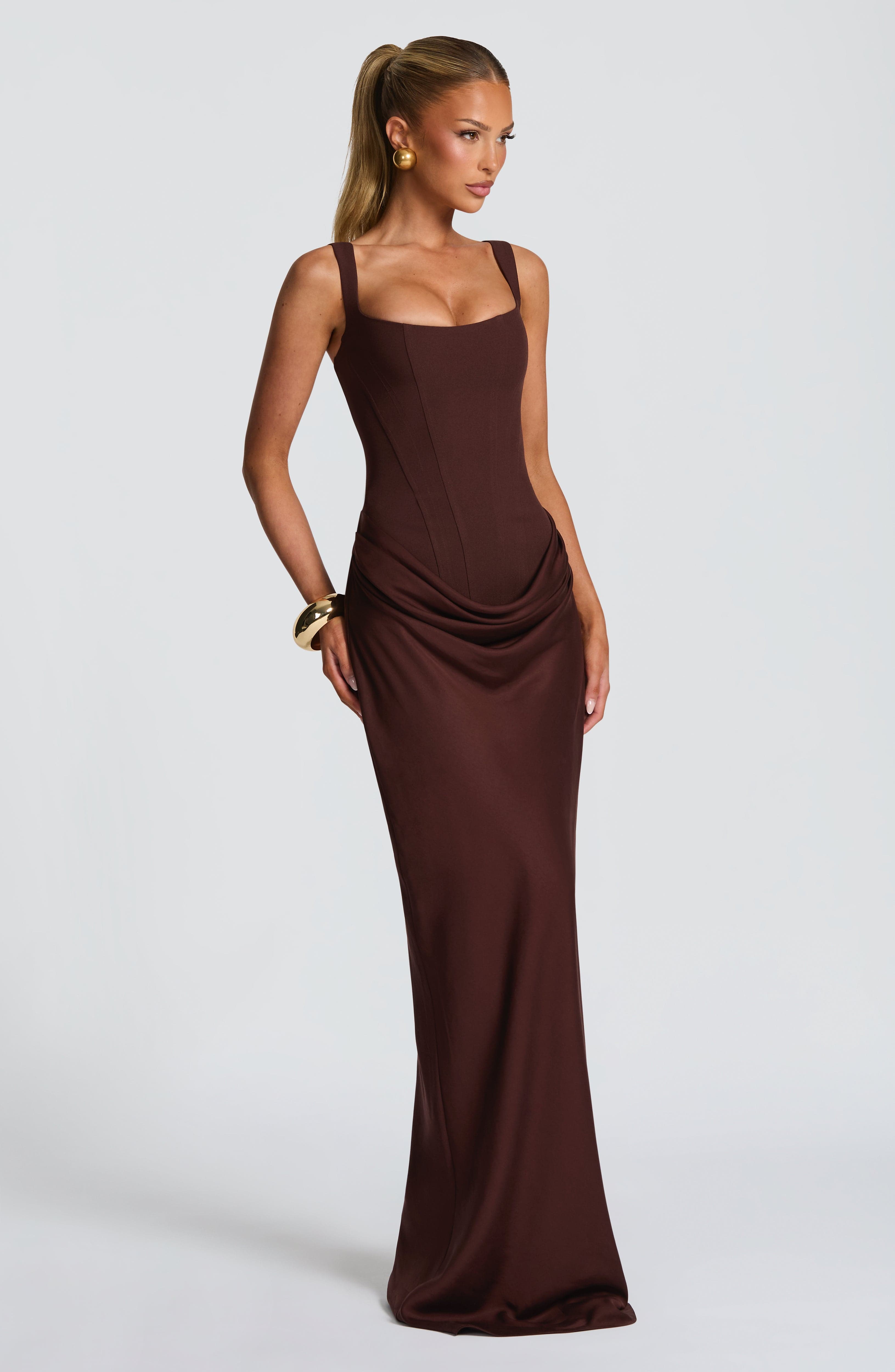 Flourenne Cornalie Maxi Dress in Plum Brown