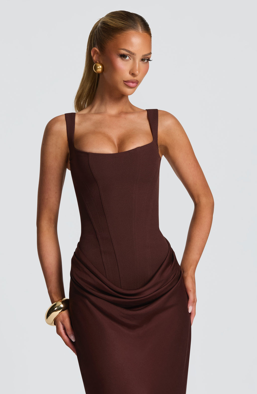 Flourenne Cornalie Maxi Dress in Plum Brown