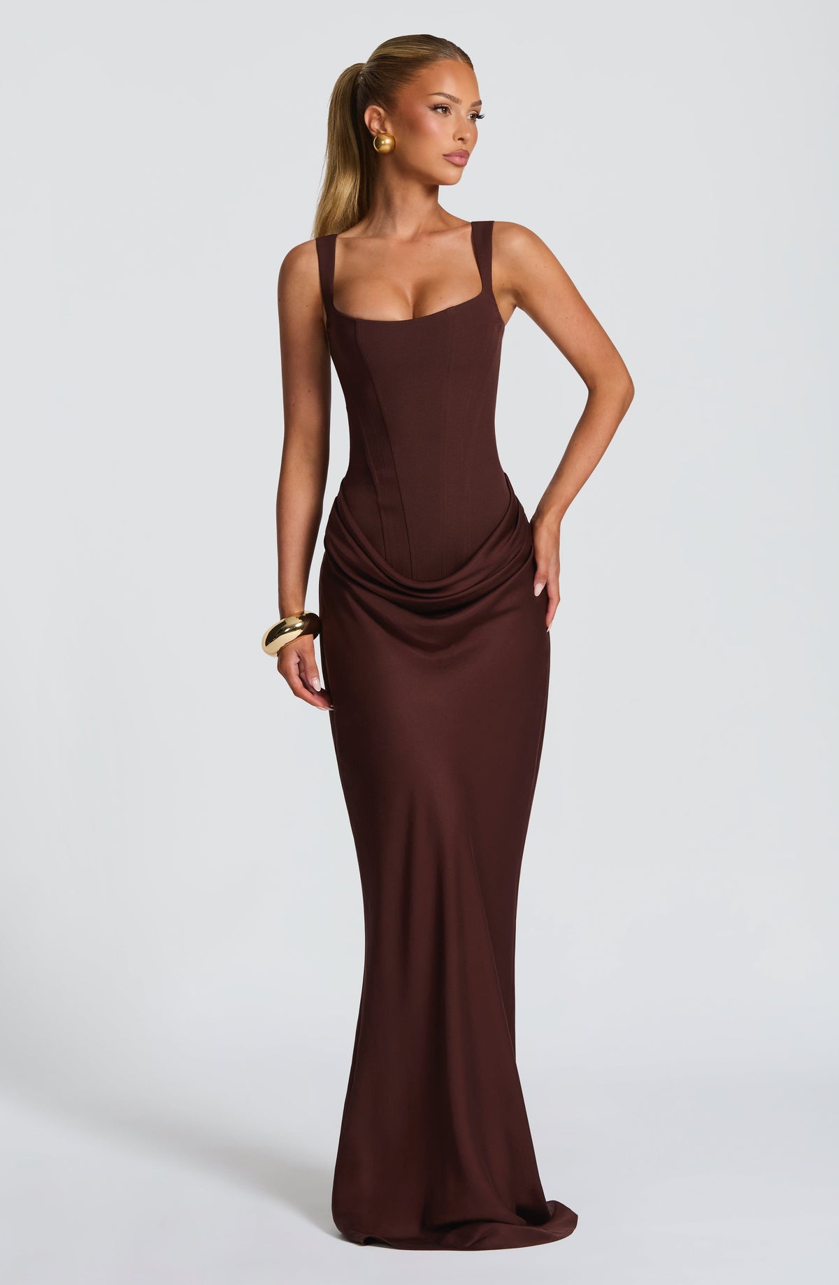 Flourenne Cornalie Maxi Dress in Plum Brown