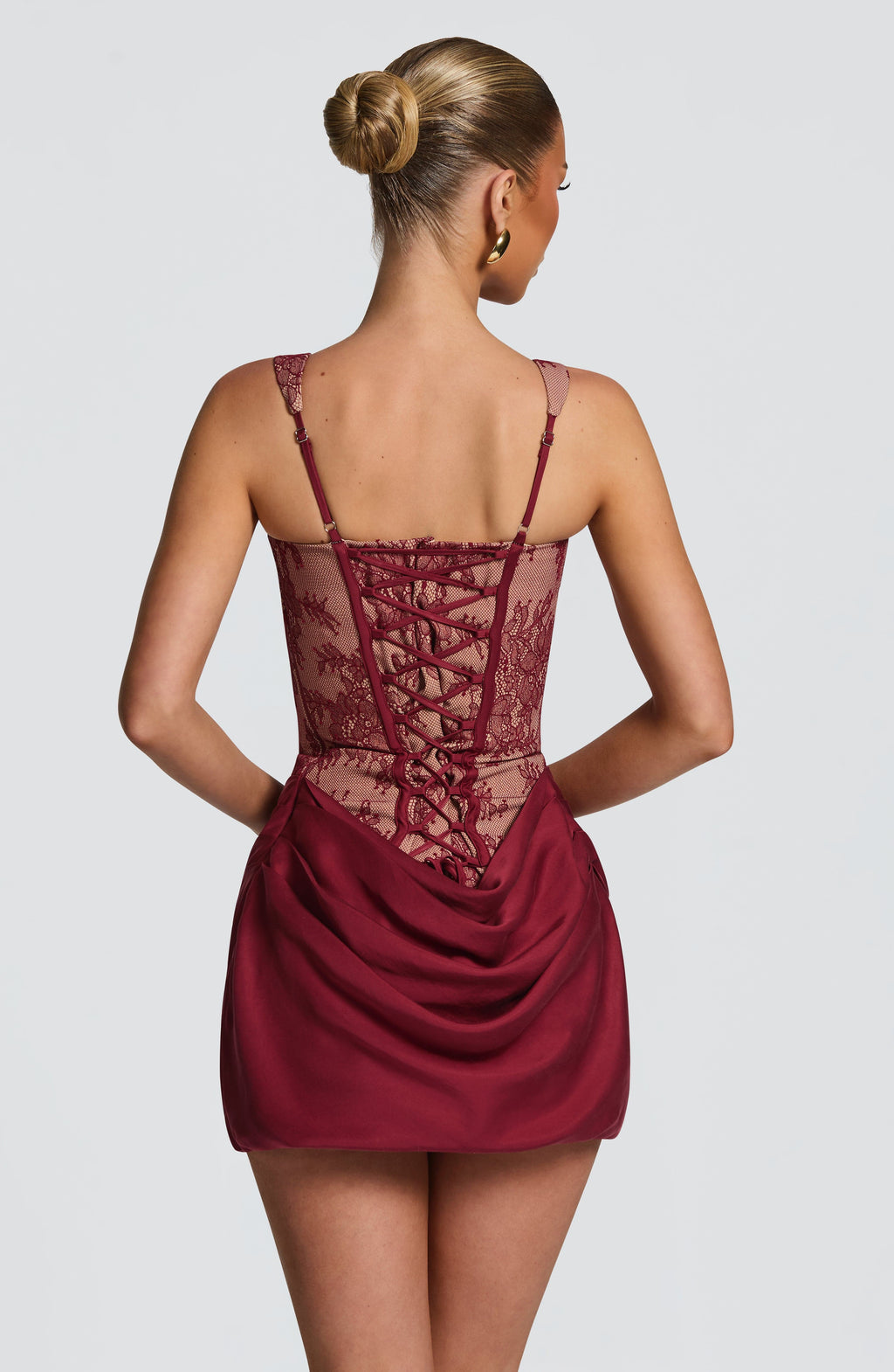 Flourenne Cornessa Mini Dress in Burgundy Lace