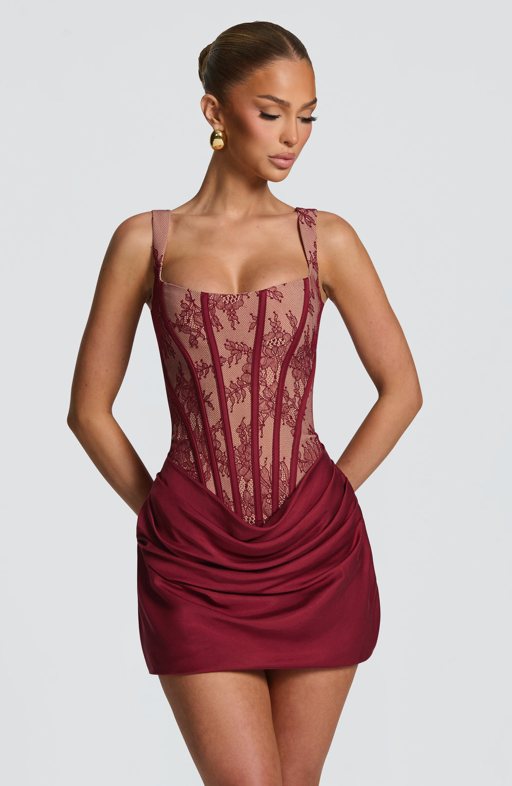 Flourenne Cornessa Mini Dress in Burgundy Lace