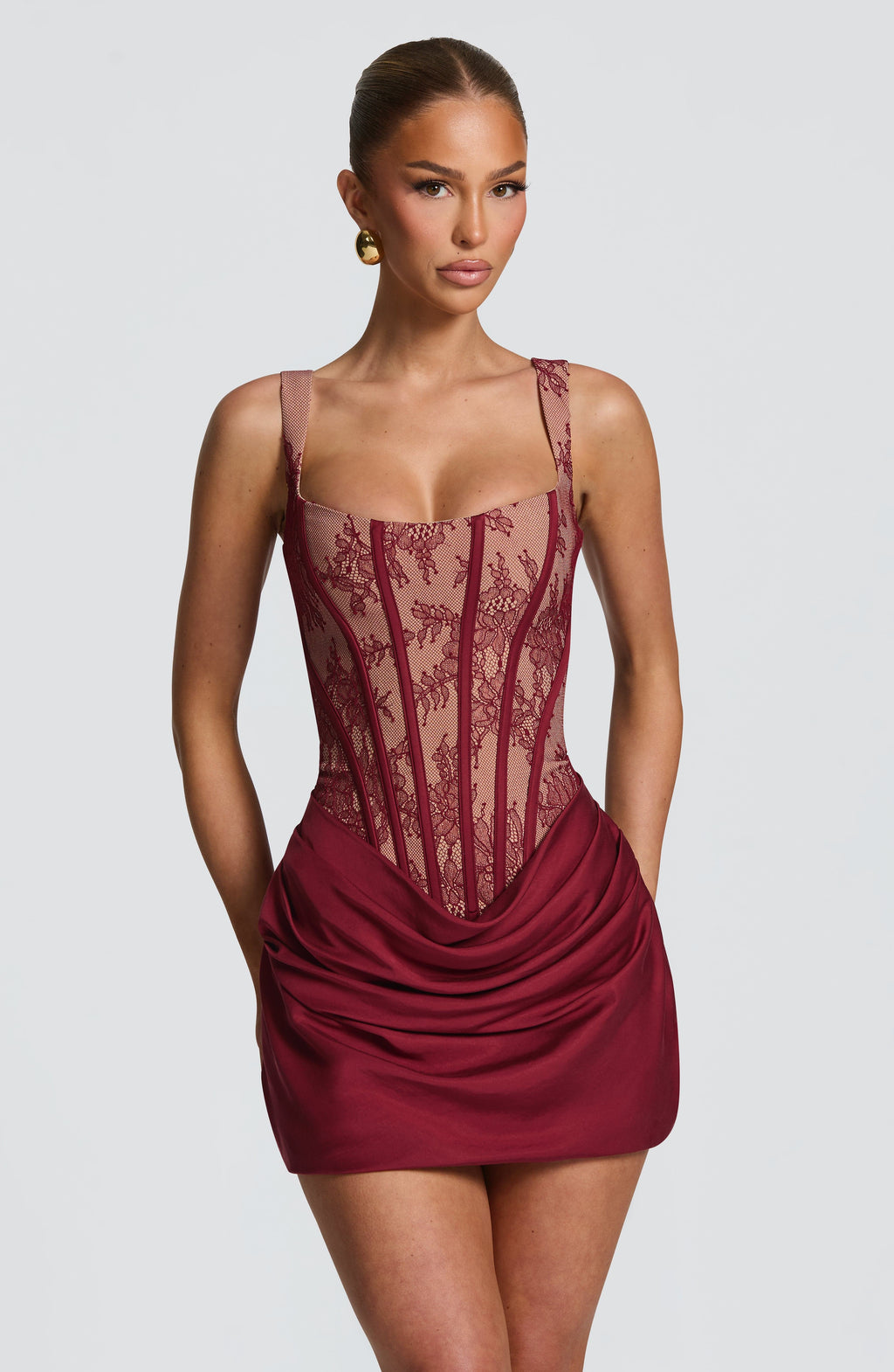 Flourenne Cornessa Mini Dress in Burgundy Lace